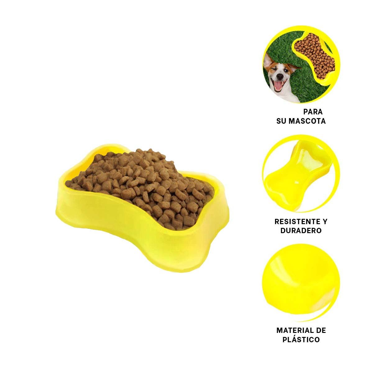 PLATO PERRO Y GATO MA31318 MASCOTA FORMA HUESO PEQUEÑO COLOR AMARILLO RYBIU - 3