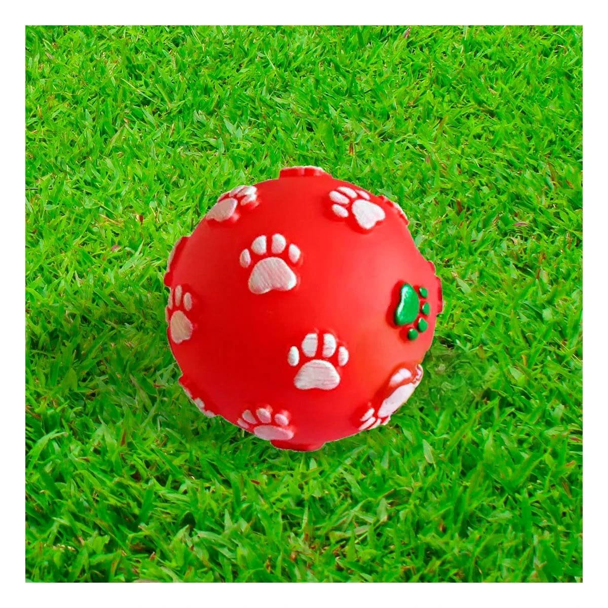 PELOTA DE COLOR ROJO CON HUELLAS DE COLORES PET DE MODELO MUY RESISTENTE - 1