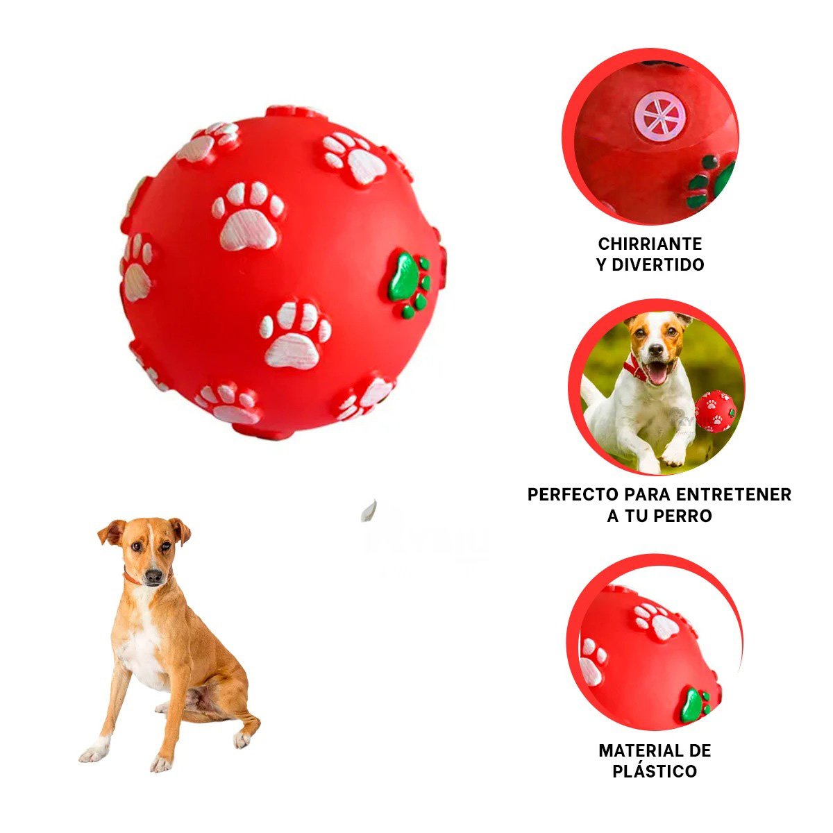 PELOTA DE COLOR ROJO CON HUELLAS DE COLORES PET DE MODELO MUY RESISTENTE - 3