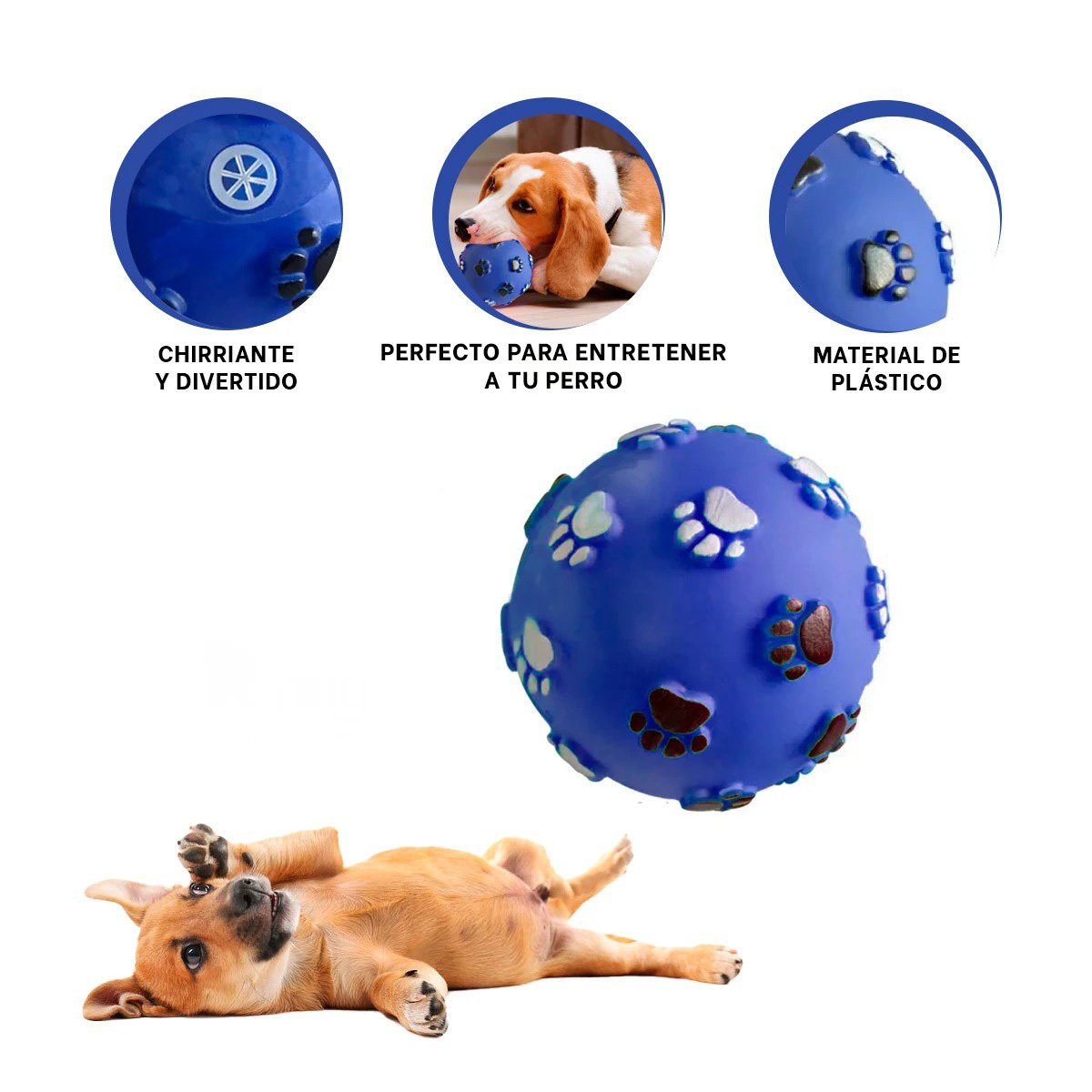 PELOTA DE COLOR AZUL CON HUELLAS DE COLORES PET DE MODELO MUY RESISTENTE - 3