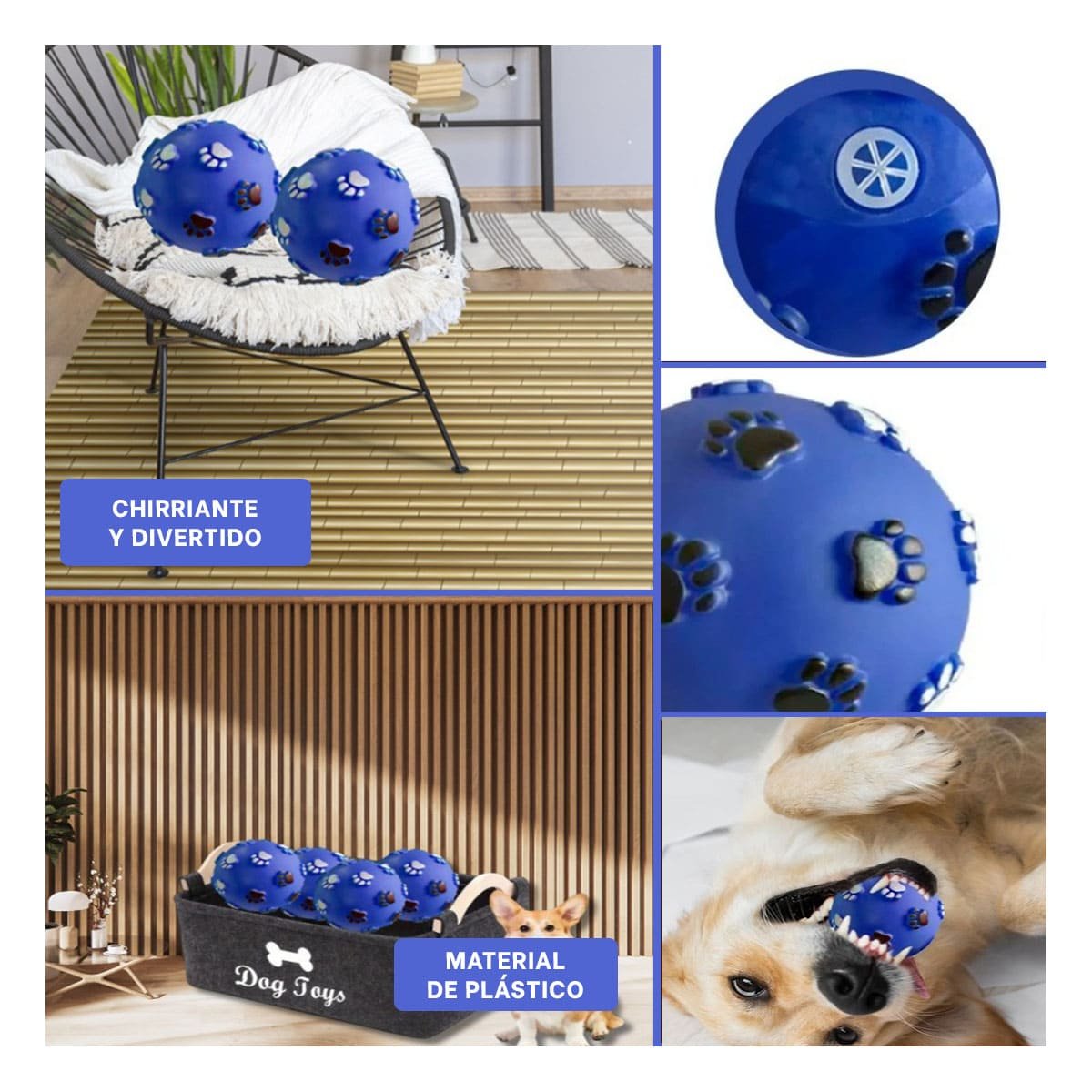 PELOTA DE COLOR AZUL CON HUELLAS DE COLORES PET DE MODELO MUY RESISTENTE - 5