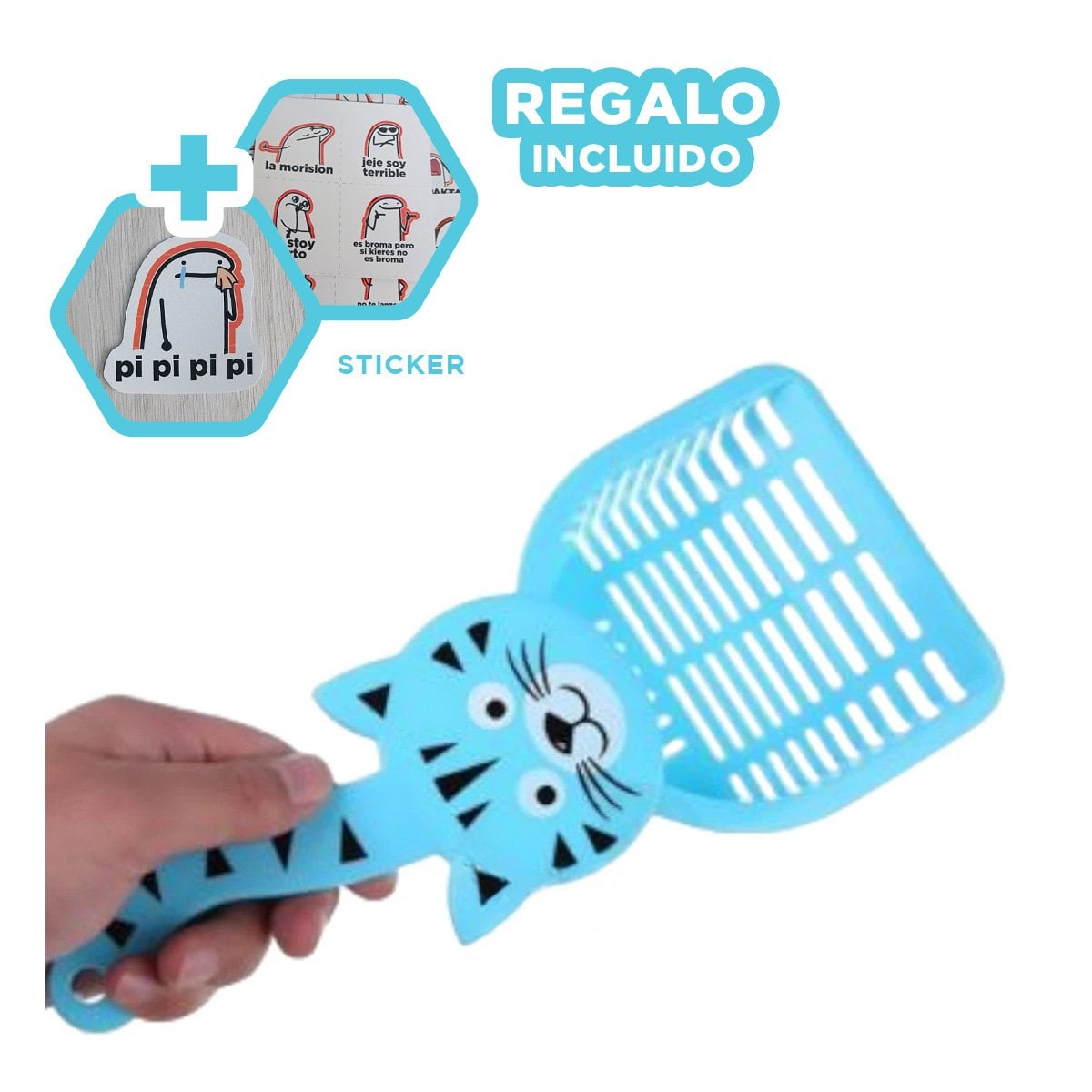ESPATULA COMPACTA CARA DE GATO AZUL PARA HOGAR Y CASA BLANCO Y+REGALO STICKER - 1