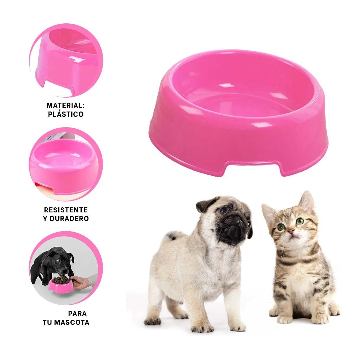 PLATO PERRO Y GATO MA31322 PET REDONDO MASCOTA MEDIANO COLOR ROSADO RYBIU - 3