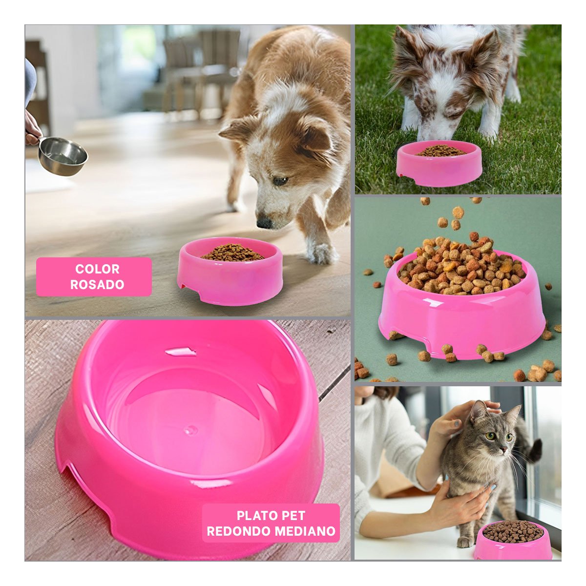 PLATO PERRO Y GATO MA31322 PET REDONDO MASCOTA MEDIANO COLOR ROSADO RYBIU - 5