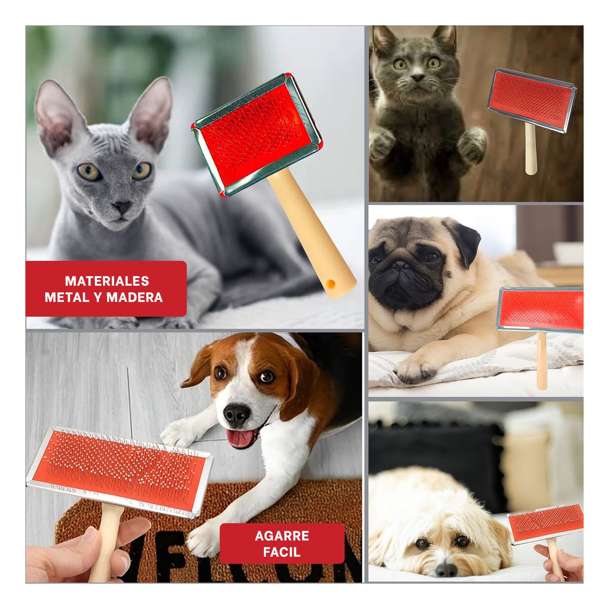 PEINE PERRO RYBIU MA31218 RECTANGULAR TALLA ROJO - 5