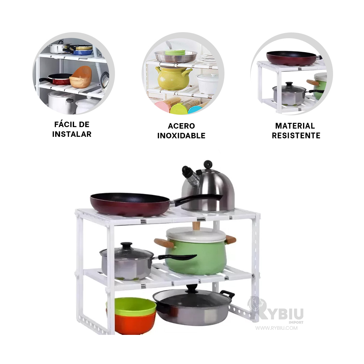 ESTANTE RYBIU CO30408 ACERO INOXIDABLE BLANCO + REGALO AGENDITA - 4
