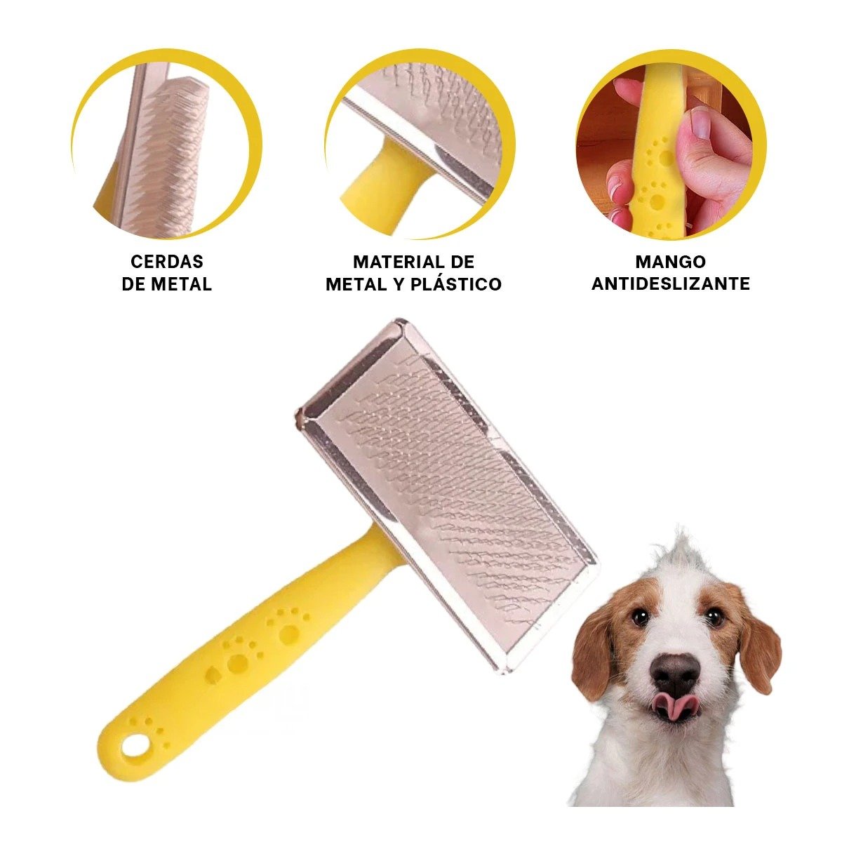 PEINE PERRO Y GATO RYBIU MA31224 PET PUNTAS DE METAL MANGO DE PLASTICO TALLA M AMARILLO - 3