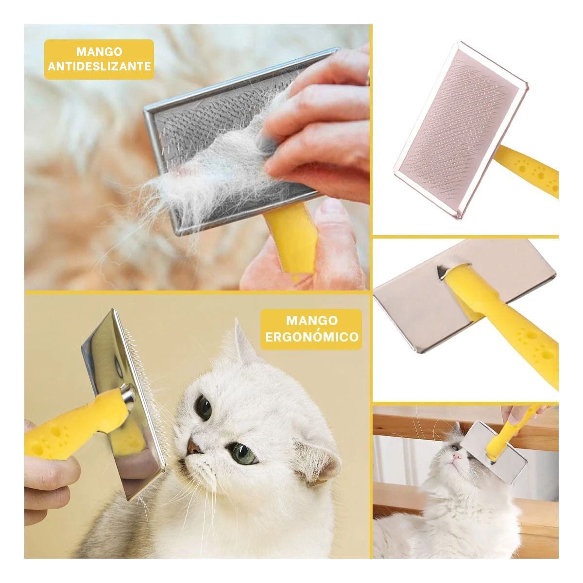 PEINE PERRO Y GATO RYBIU MA31224 PET PUNTAS DE METAL MANGO DE PLASTICO TALLA M AMARILLO - 5