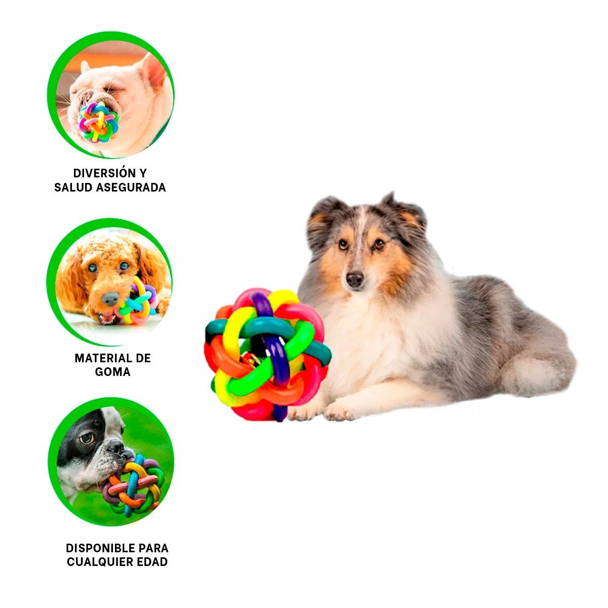 PELOTA TEJIDA CON CASCABEL PET 6CM MULTICOLOR RESISTENTE - 3