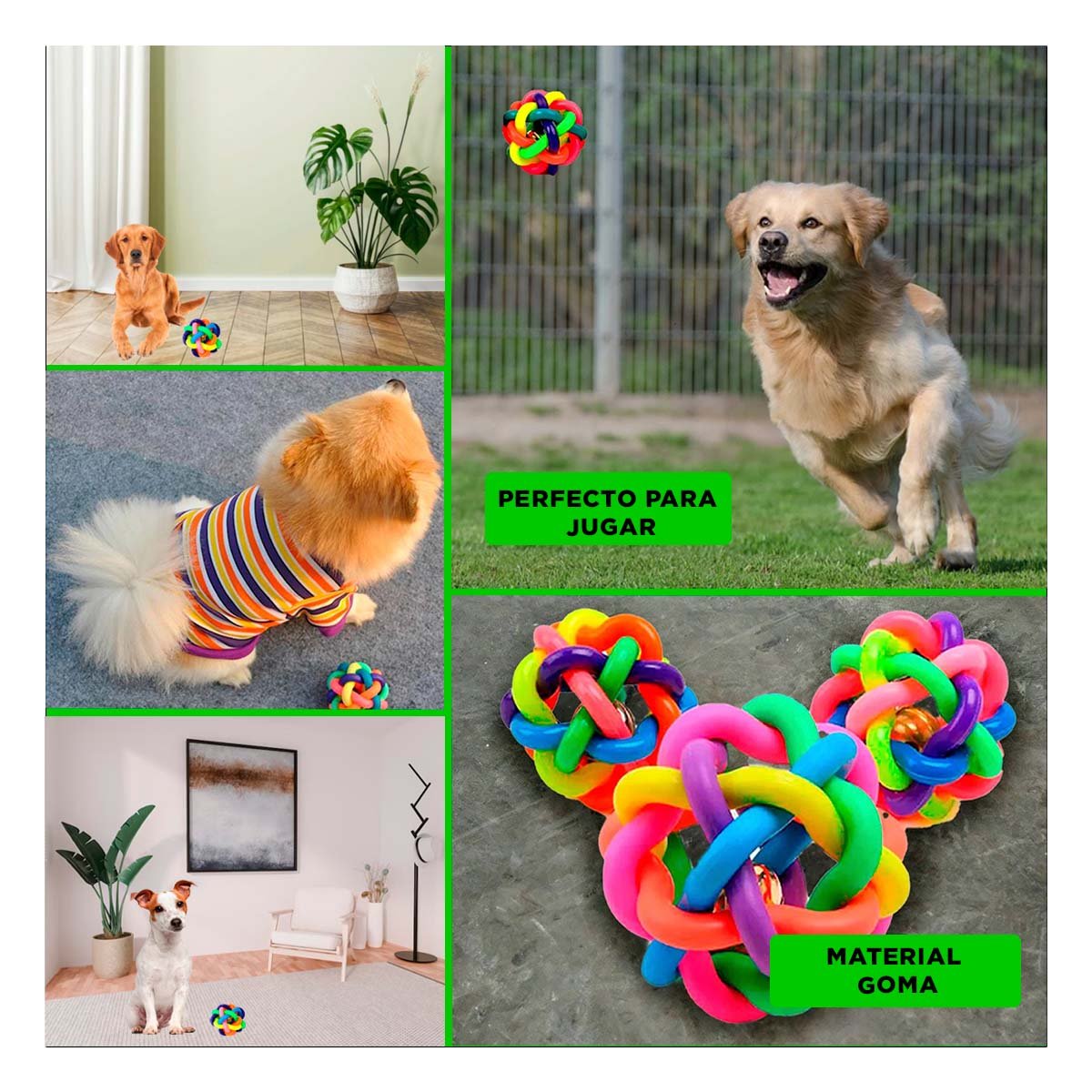 PELOTA TEJIDA CON CASCABEL PET 6CM MULTICOLOR RESISTENTE - 5