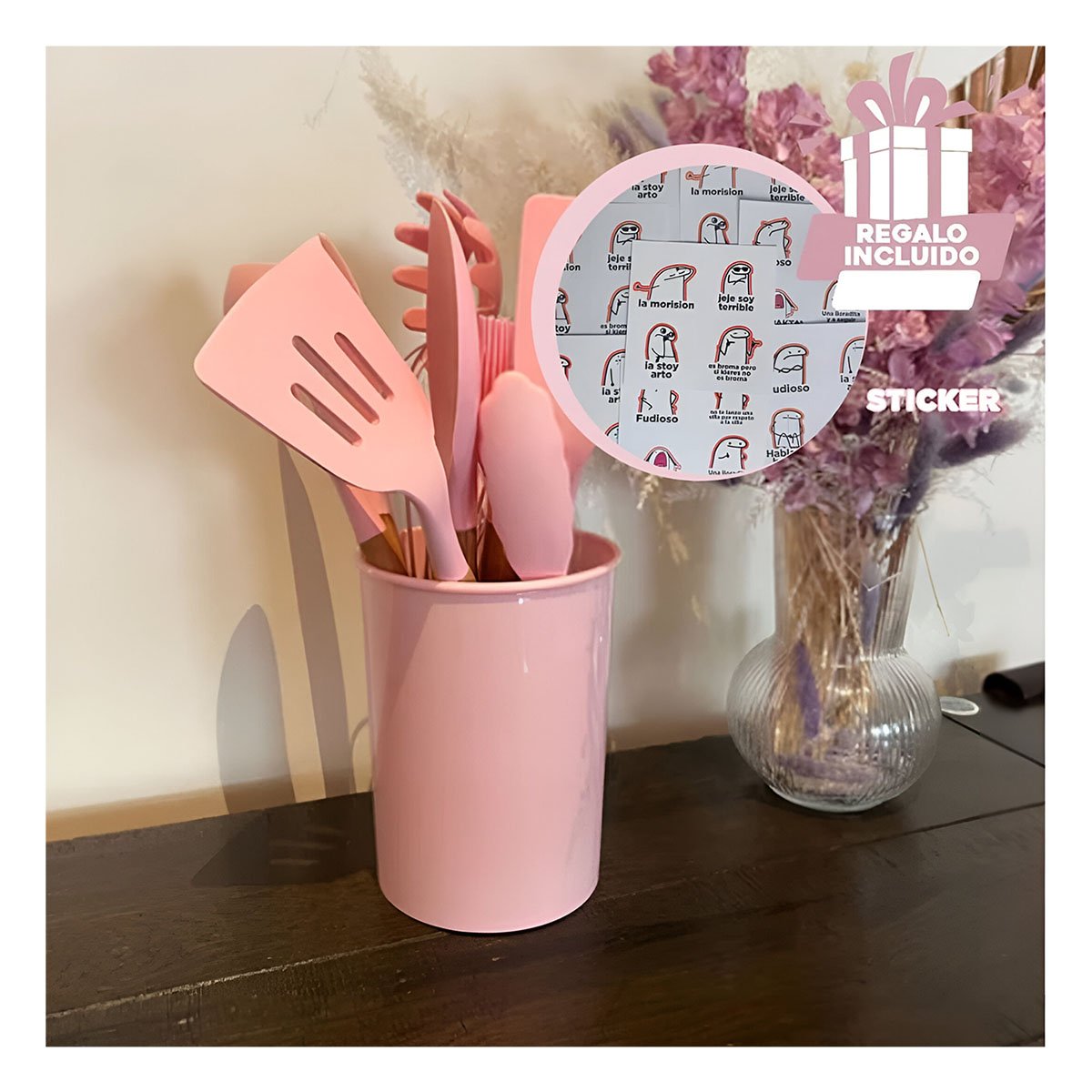 SET UTENSILIOS RYBIU CO30459 ROSADO FUNCIONAL EL HOGAR + REGALO STICKERS - 1