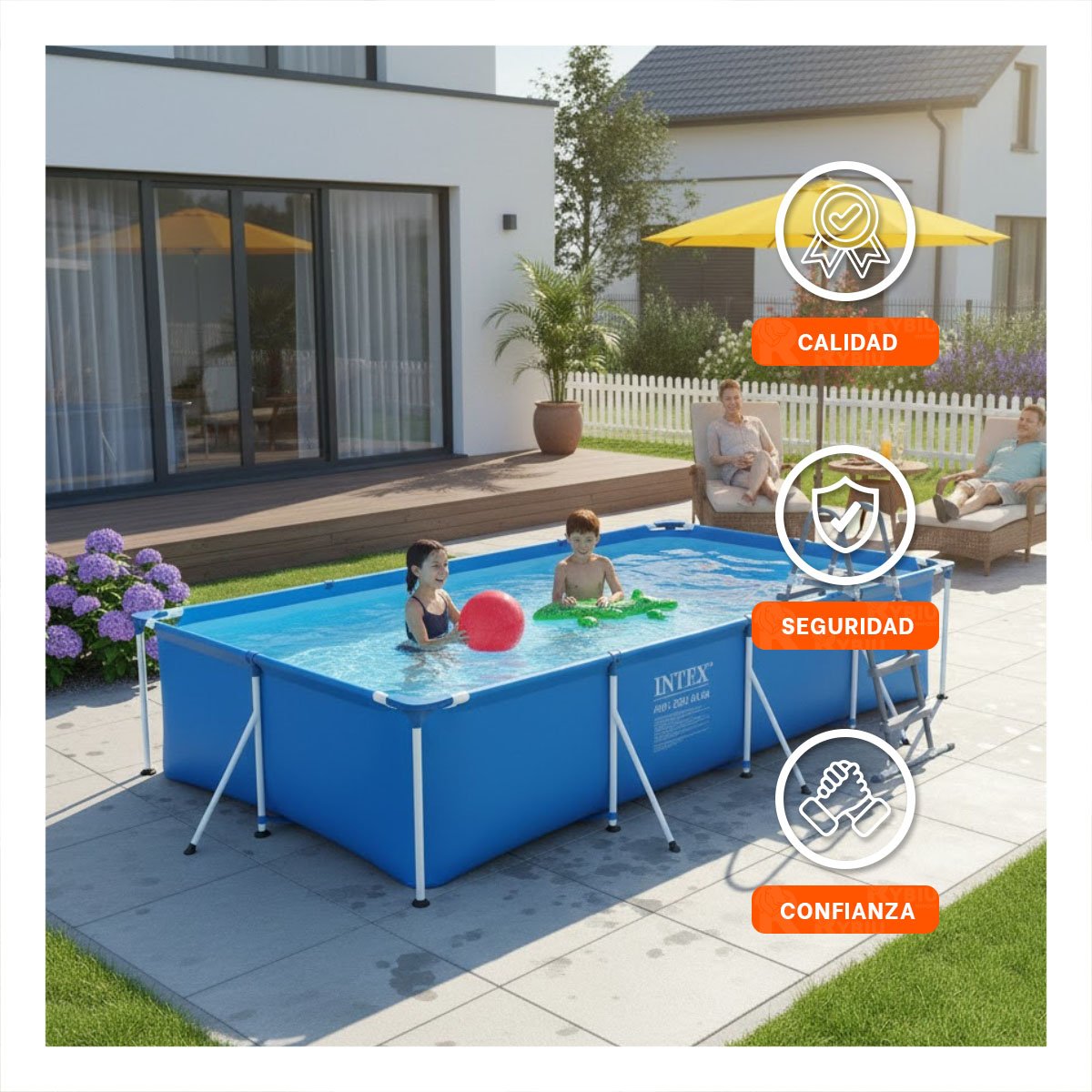 PISCINA EXTERIOR DE FORMA RECTANGULAR PARA NINOS Y ADULTOS Y+PAPEL REGALO - 3