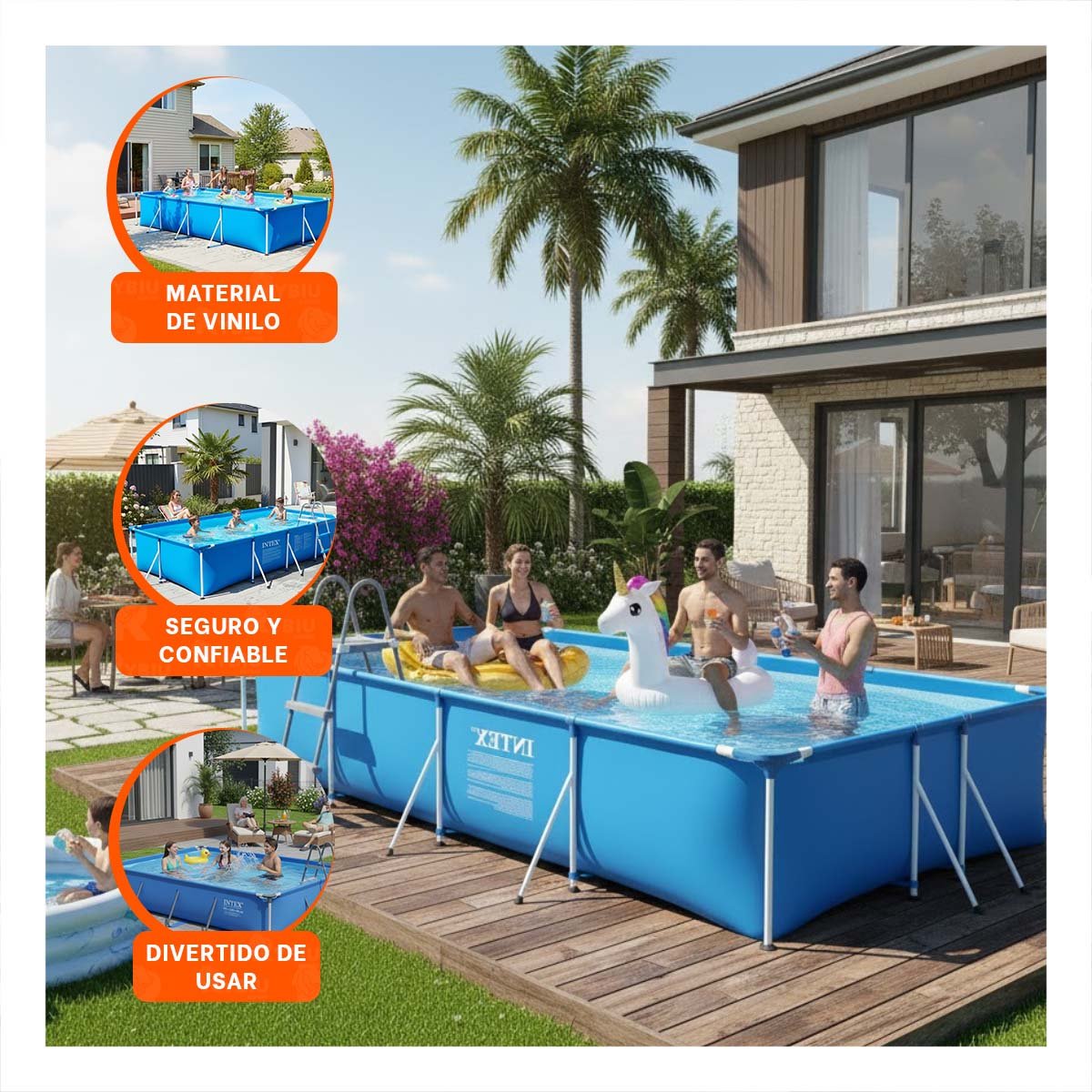 PISCINA EXTERIOR DE FORMA RECTANGULAR PARA NINOS Y ADULTOS Y+PAPEL REGALO - 5