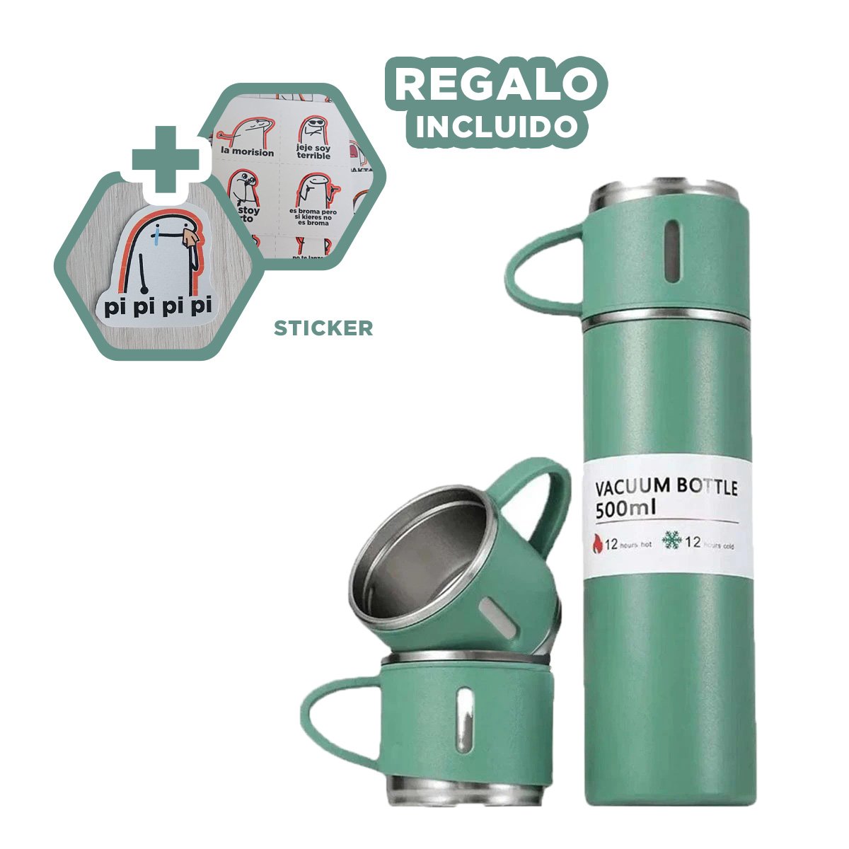 TERMO RYBIU CO30480 ACERO INOXIDABLE PRACTICO POTES VERDE + REGALO STICKERS - 1