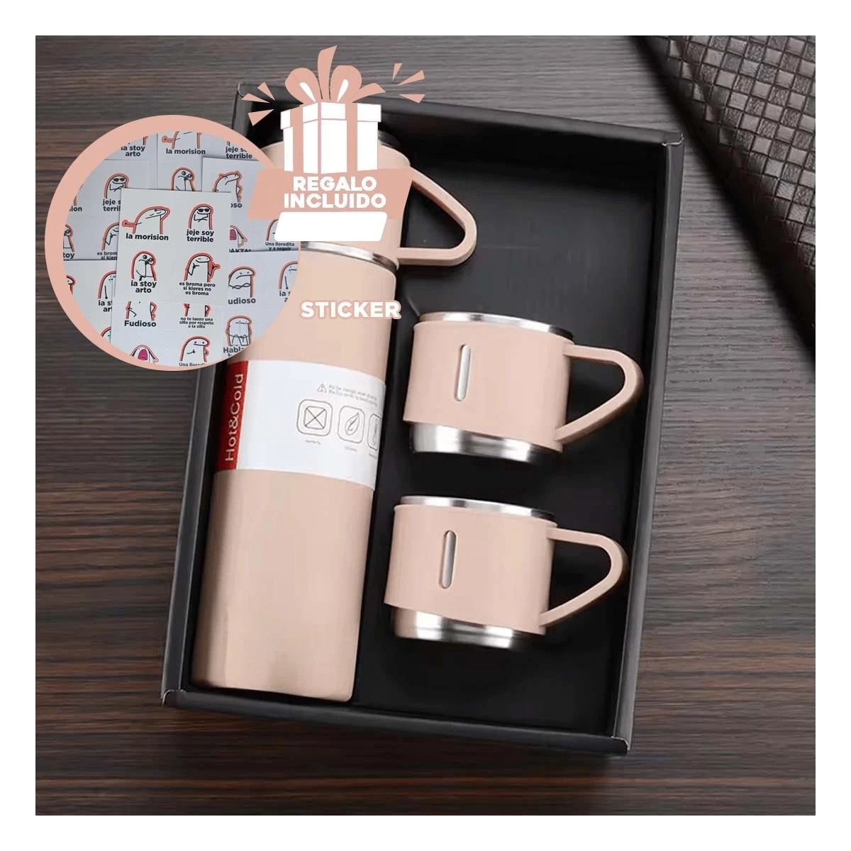 TERMO RYBIU CO30479 ACERO INOXIDABLE PRACTICO POTES ROSADO + REGALO STICKERS - 1