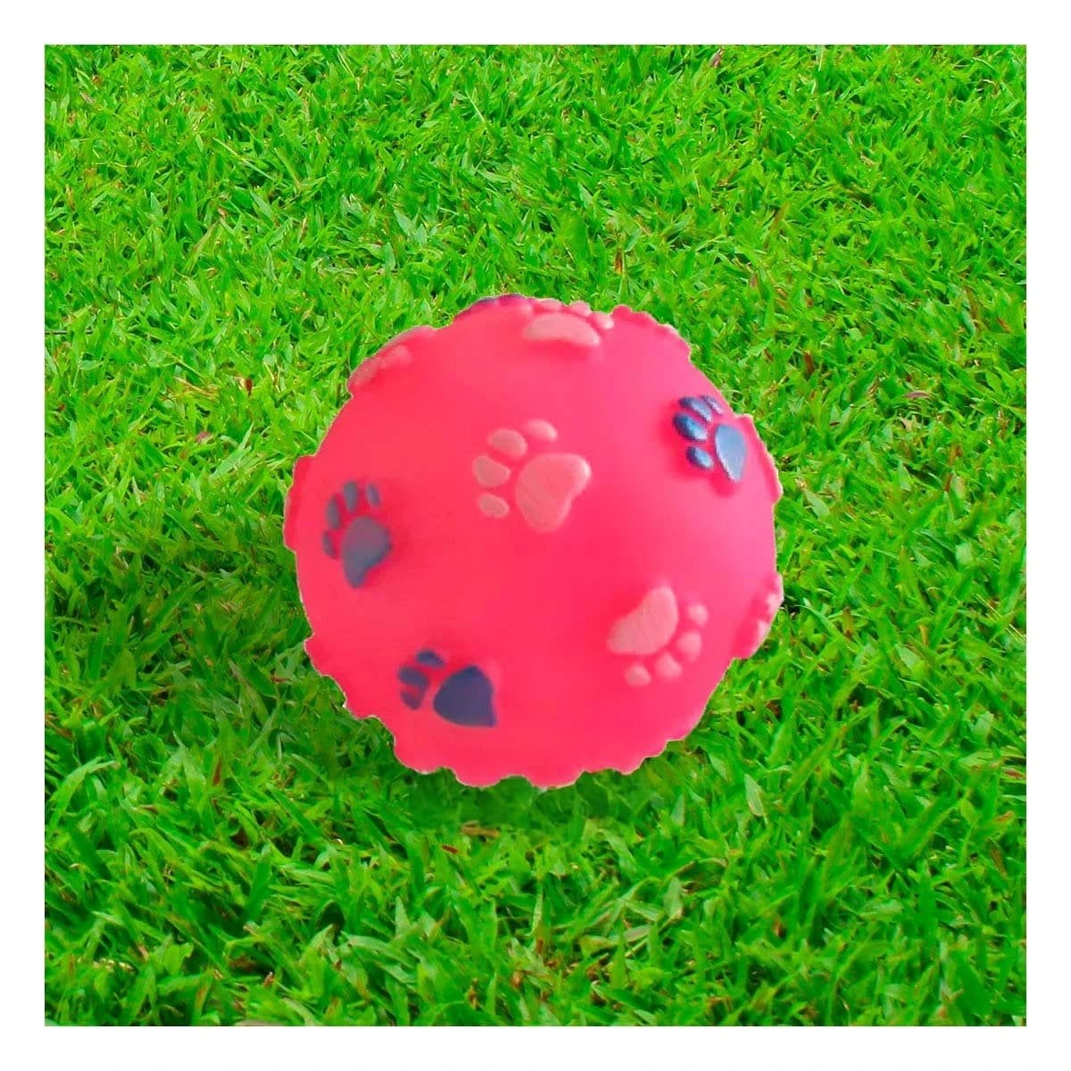 PELOTA DE COLOR ROSADO CON HUELLAS DE COLORES PET DE MODELO MUY RESISTENTE - 1