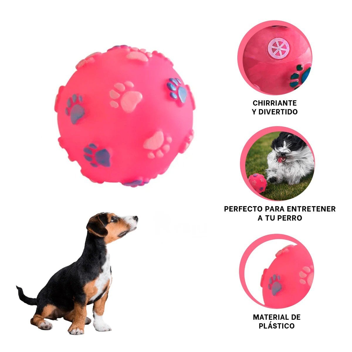PELOTA DE COLOR ROSADO CON HUELLAS DE COLORES PET DE MODELO MUY RESISTENTE - 3