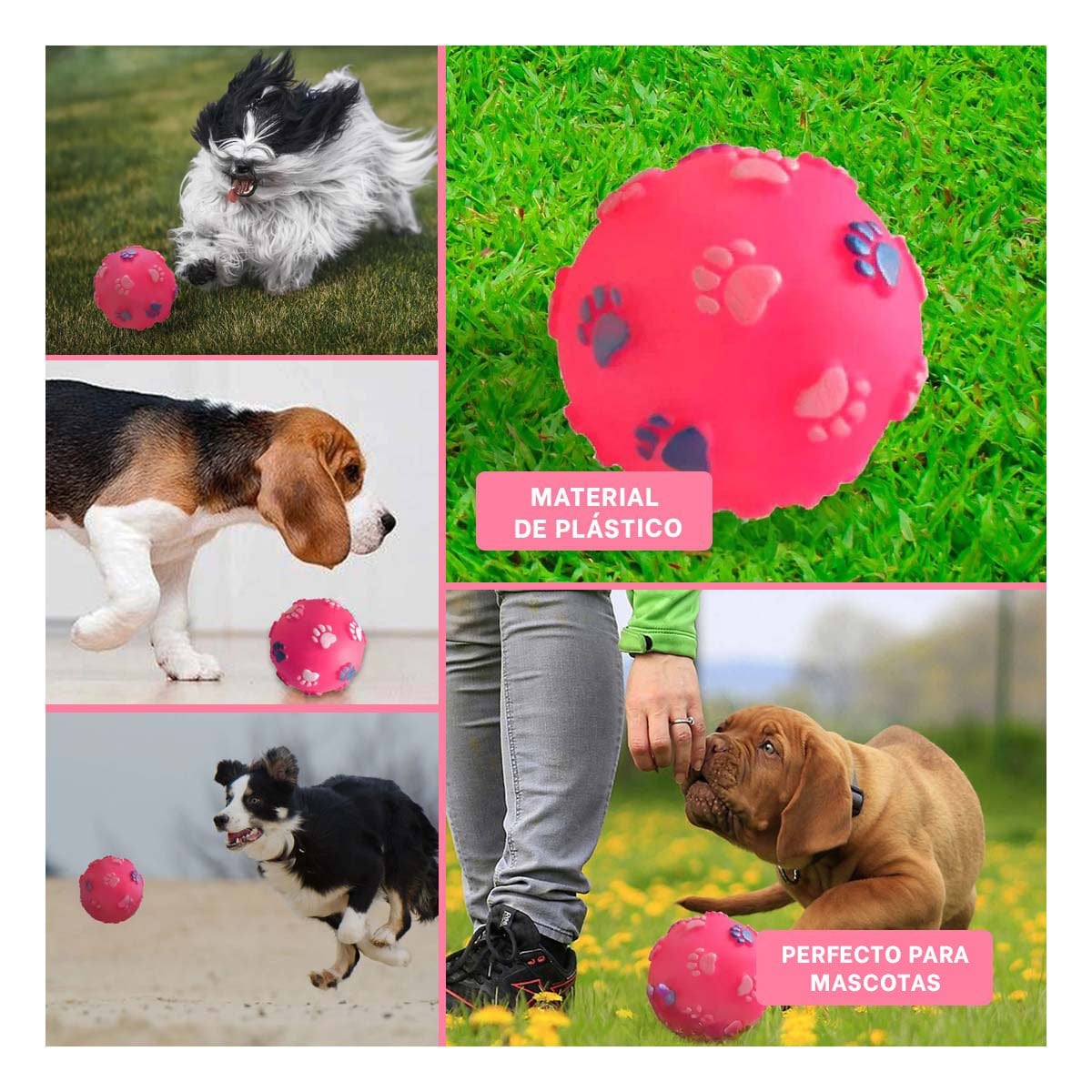 PELOTA DE COLOR ROSADO CON HUELLAS DE COLORES PET DE MODELO MUY RESISTENTE - 5