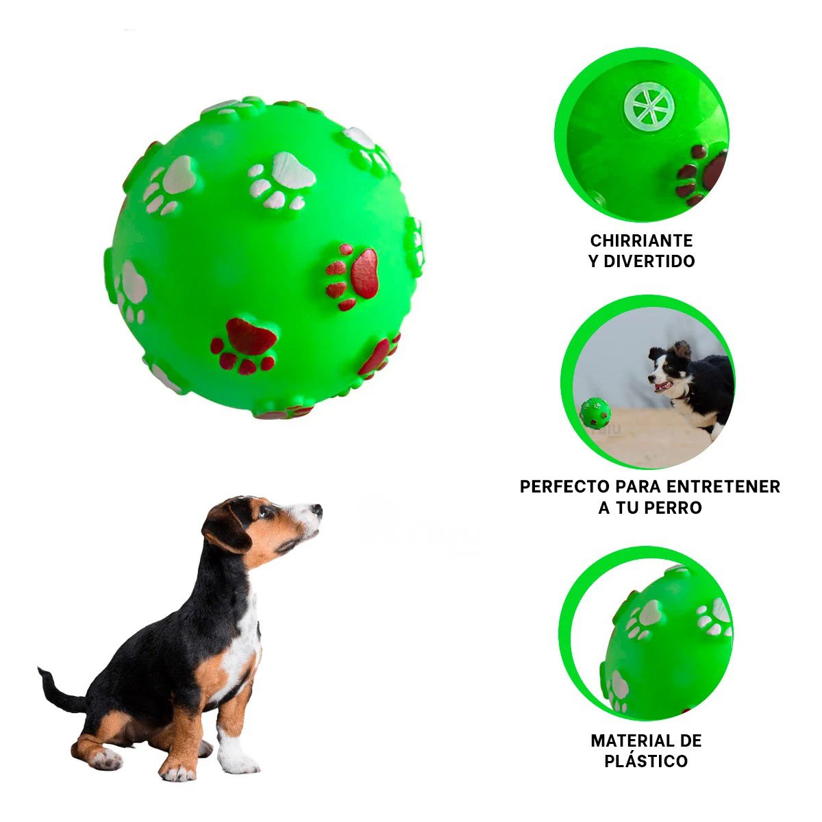 PELOTA DE COLOR VERDE CON HUELLAS DE COLORES PET DE MODELO MUY RESISTENTE - 3