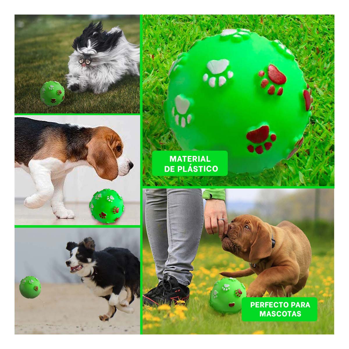 PELOTA DE COLOR VERDE CON HUELLAS DE COLORES PET DE MODELO MUY RESISTENTE - 5