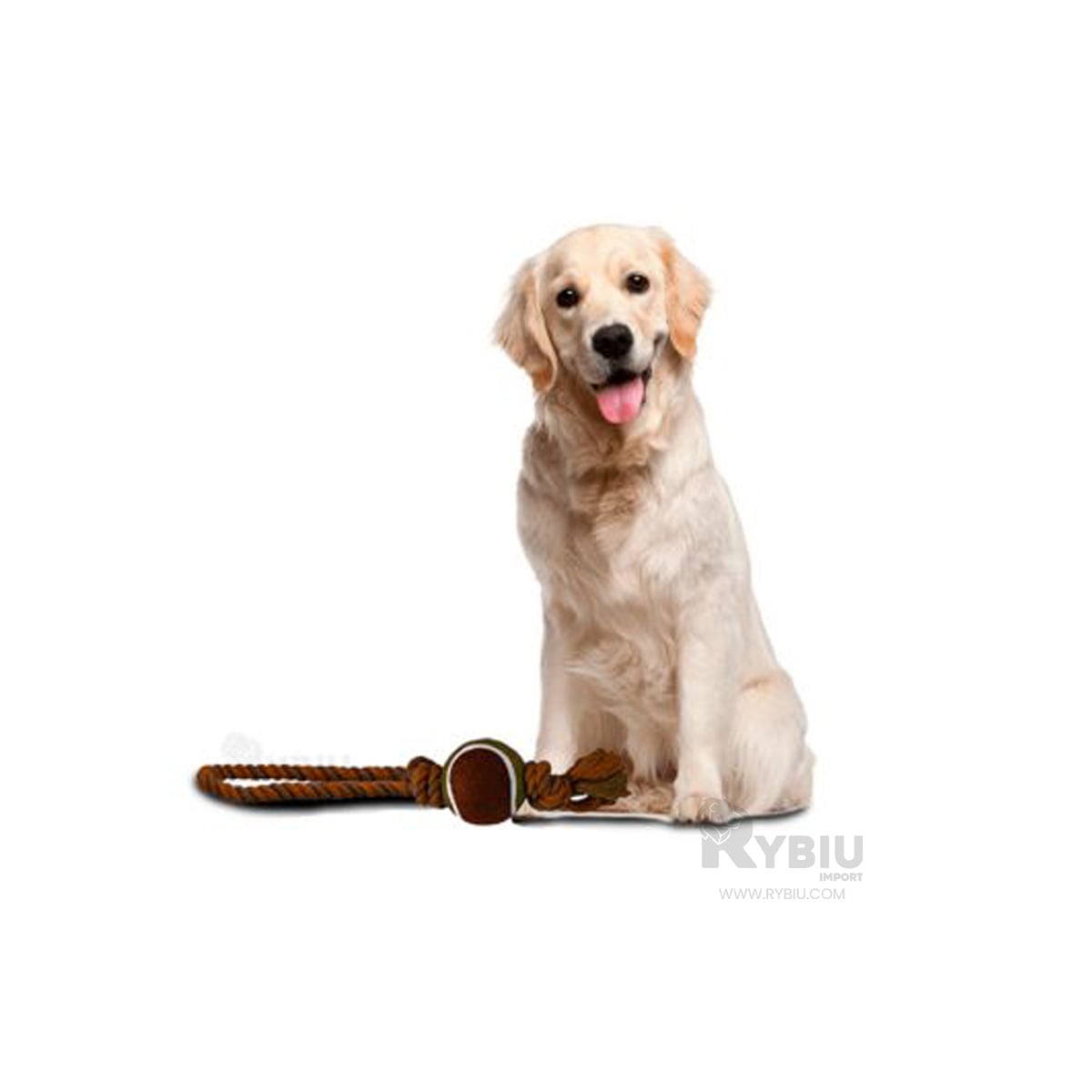 JUGUETE PERRO SOGA PARA MORDER NO TOXICA CON PELOTA TENNIS MARRÓN MA31356 RYBIU - 4