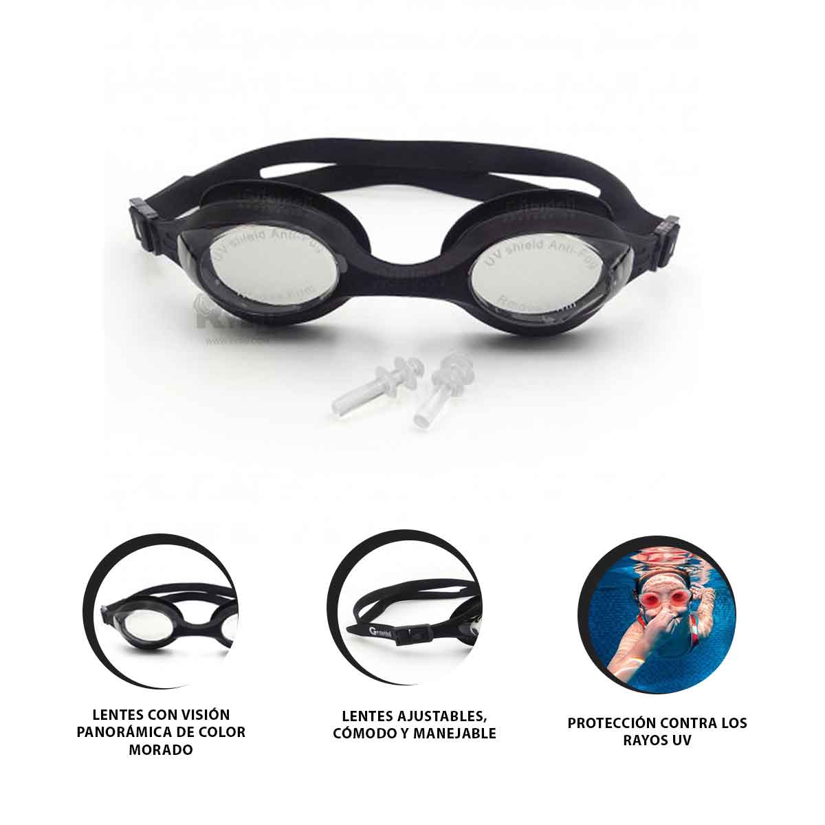 LENTES NATACIÓN RYBIU MG-F268A ALTA CALIDAD NEGRO + REGALO AGENDITA - 2