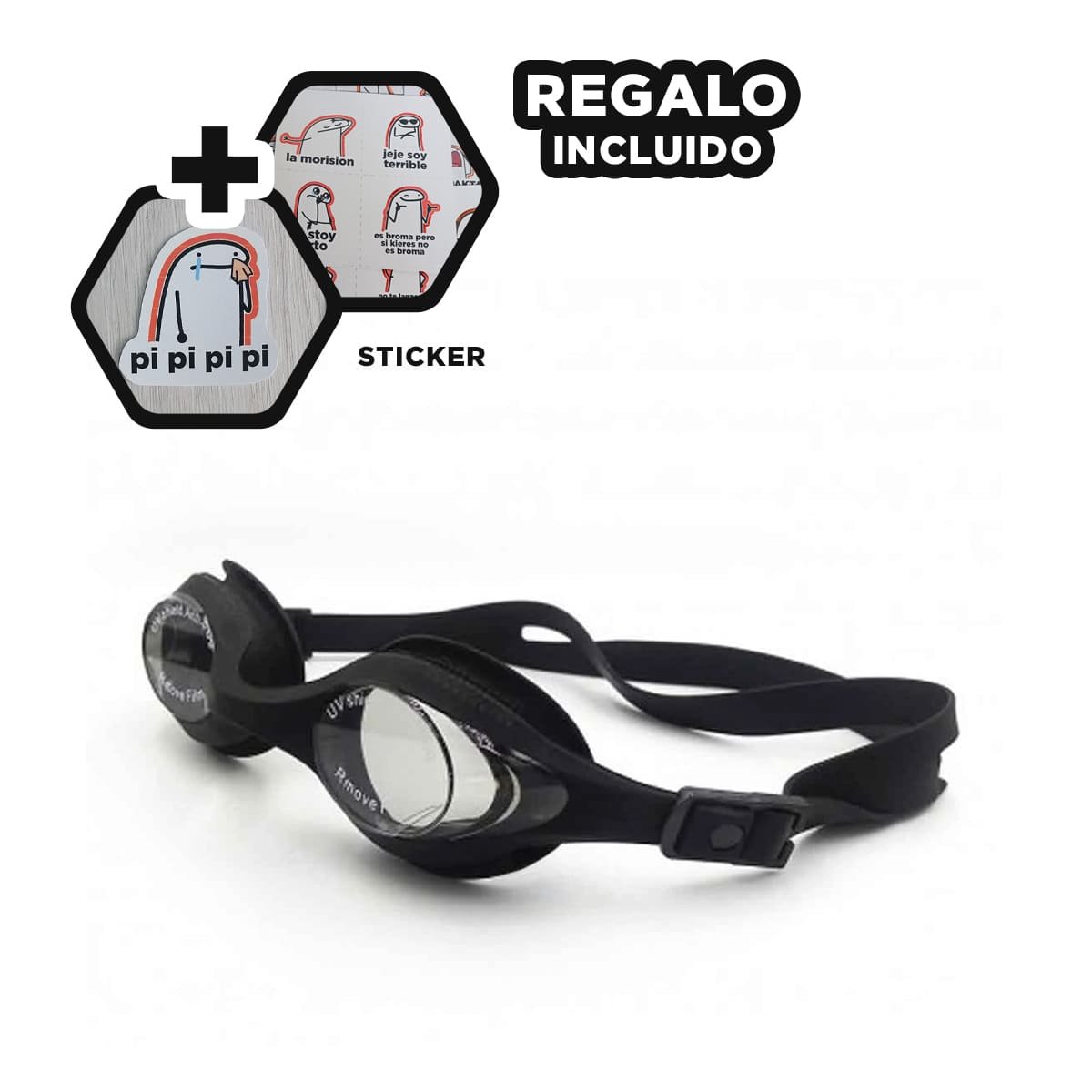 LENTES NATACIÓN RYBIU MG-F268A AJUSTABLES NEGRO + REGALO STICKERS - 1