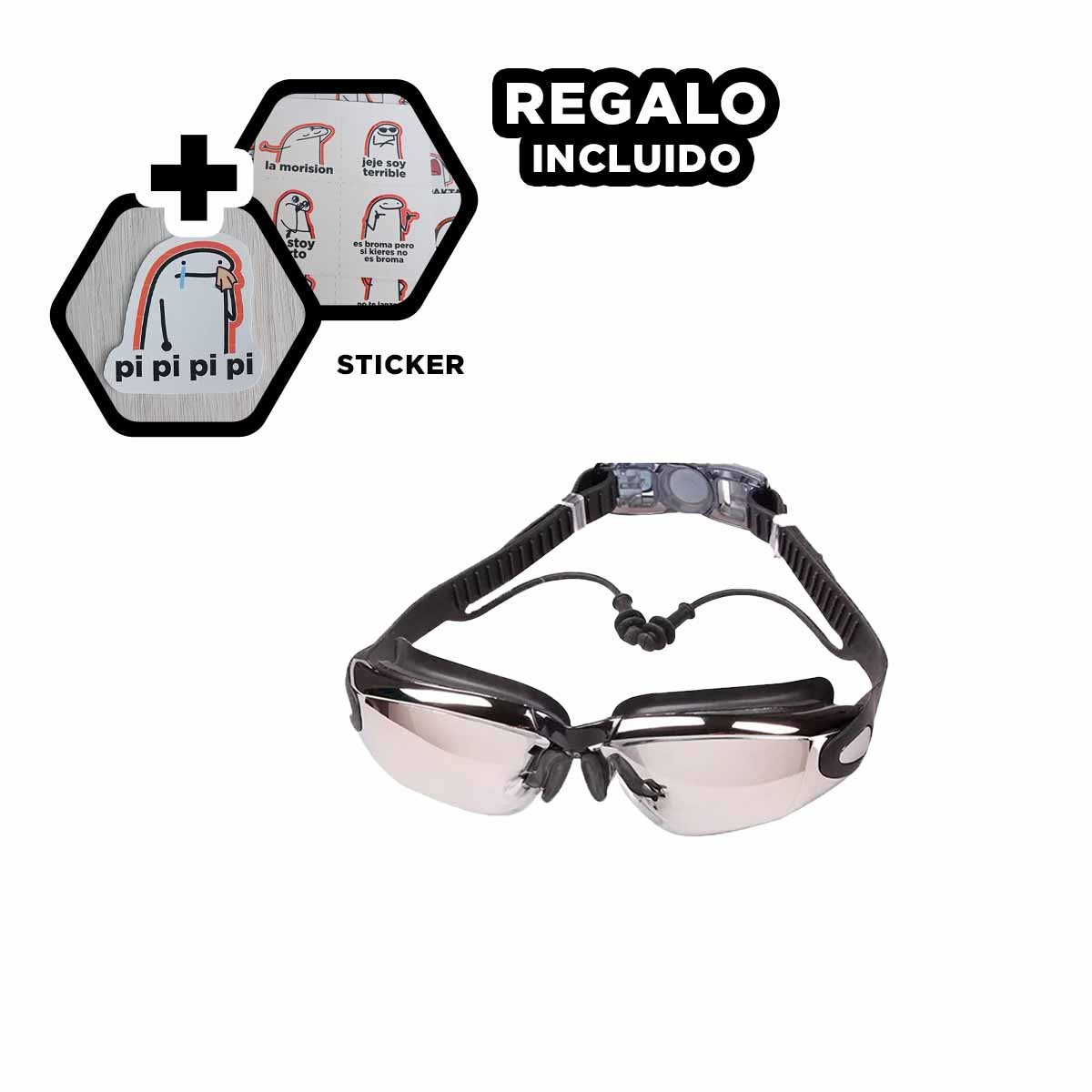 LENTES NATACIÓN RYBIU MG-HN72A AJUSTABLES NEGRO + REGALO STICKERS - 1