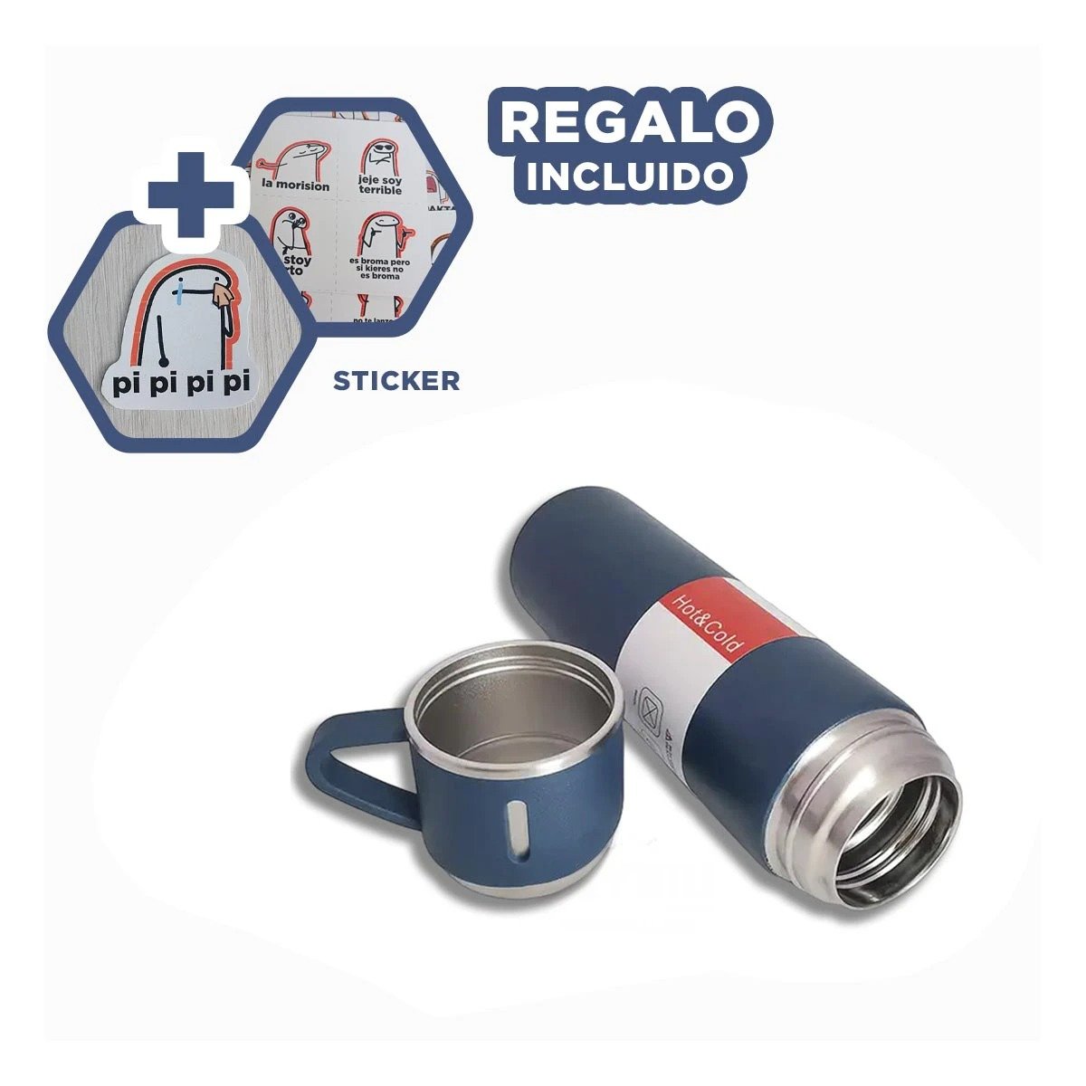 TERMO RYBIU CO30483 ACERO INOXIDABLE PRACTICO POTES AZUL + REGALO STICKERS - 1