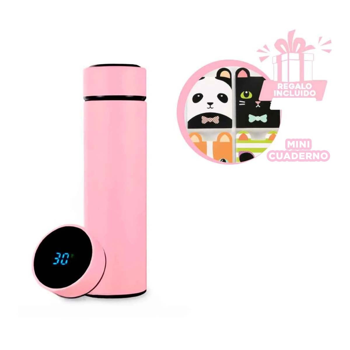 TERMO RYBIU CO30486 ACERO INOXIDABLE PRACTICO OFICINAS 500ML ROSADO + REGALO AGENDITA - 1