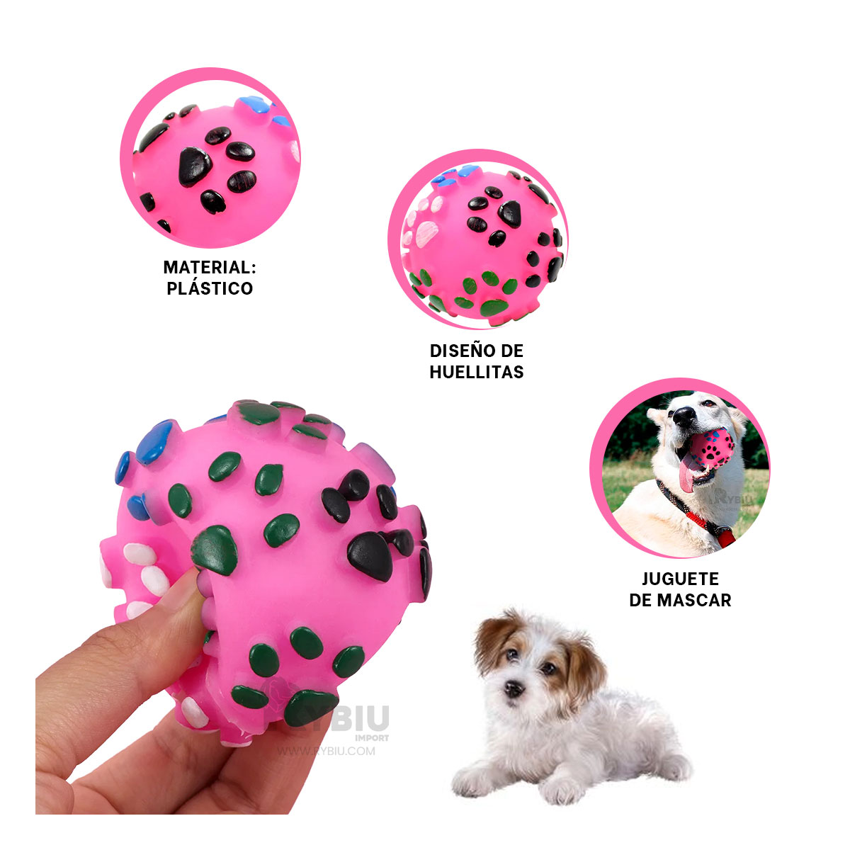 PELOTA CON HUELLITAS DE PLASTICO EN COLOR ROSADO - 3