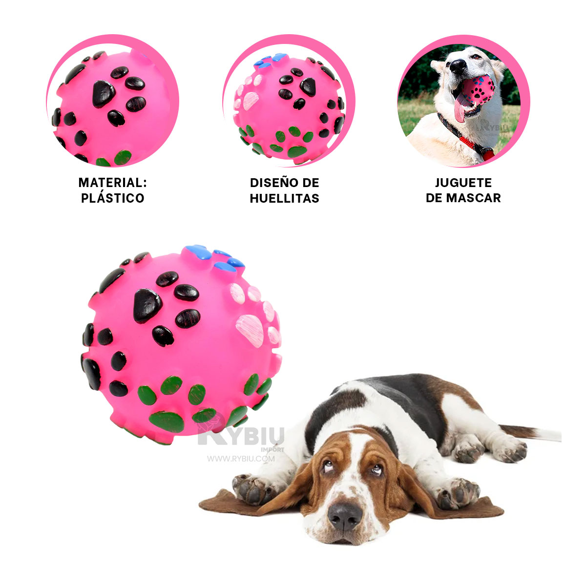PELOTA CON HUELLITAS DE PLASTICO EN COLOR ROSADO - 4