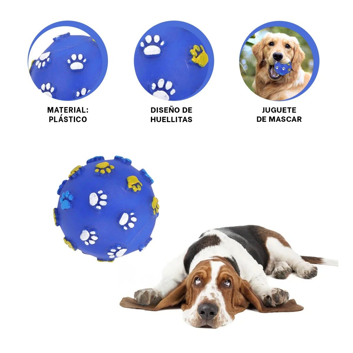PELOTA AZUL CON HUELLITAS DE PLASTICO M PARA PERRO JUGUETE RESISTENTE - 3