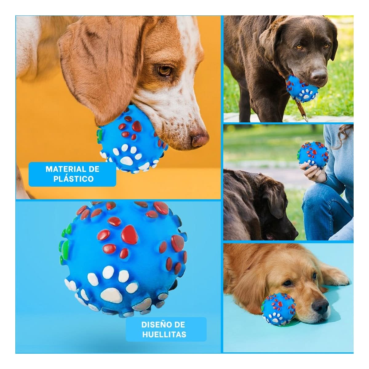 BOLA CELESTE CON HUELLITAS DE PLASTICO M PARA PERRO JUGUETE RESISTENTE - 5