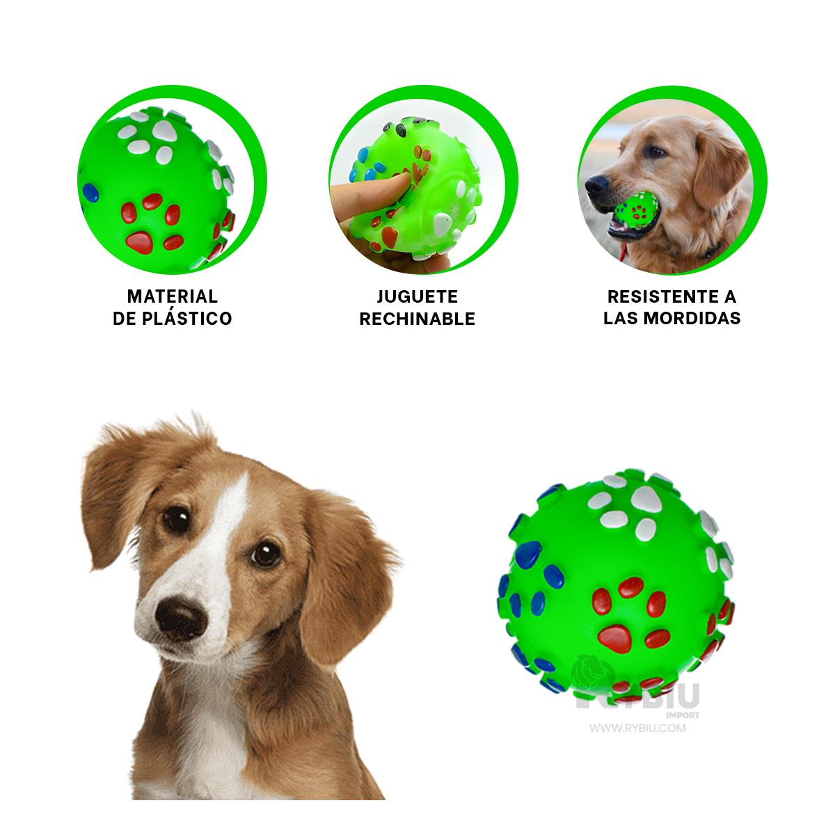 PELOTA PERROS MA31248 RYBIU INTERACTIVA Y RECHINABLE PET EN VERDE +AGENDITA - 2