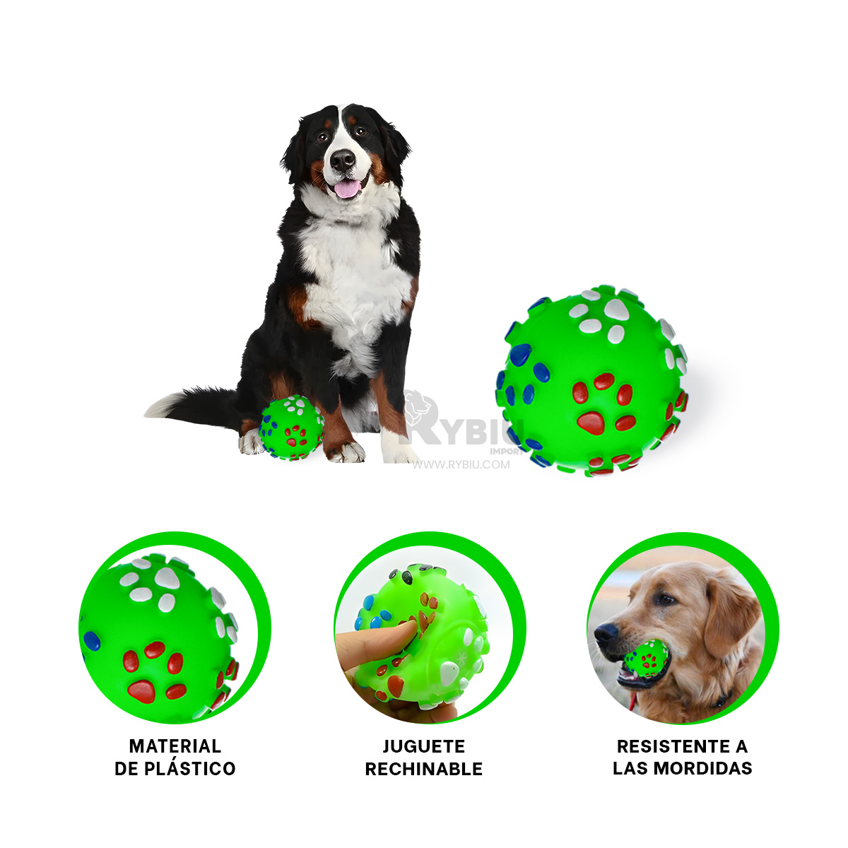 PELOTA PERROS MA31248 RYBIU INTERACTIVA Y RECHINABLE PET EN VERDE +AGENDITA - 4