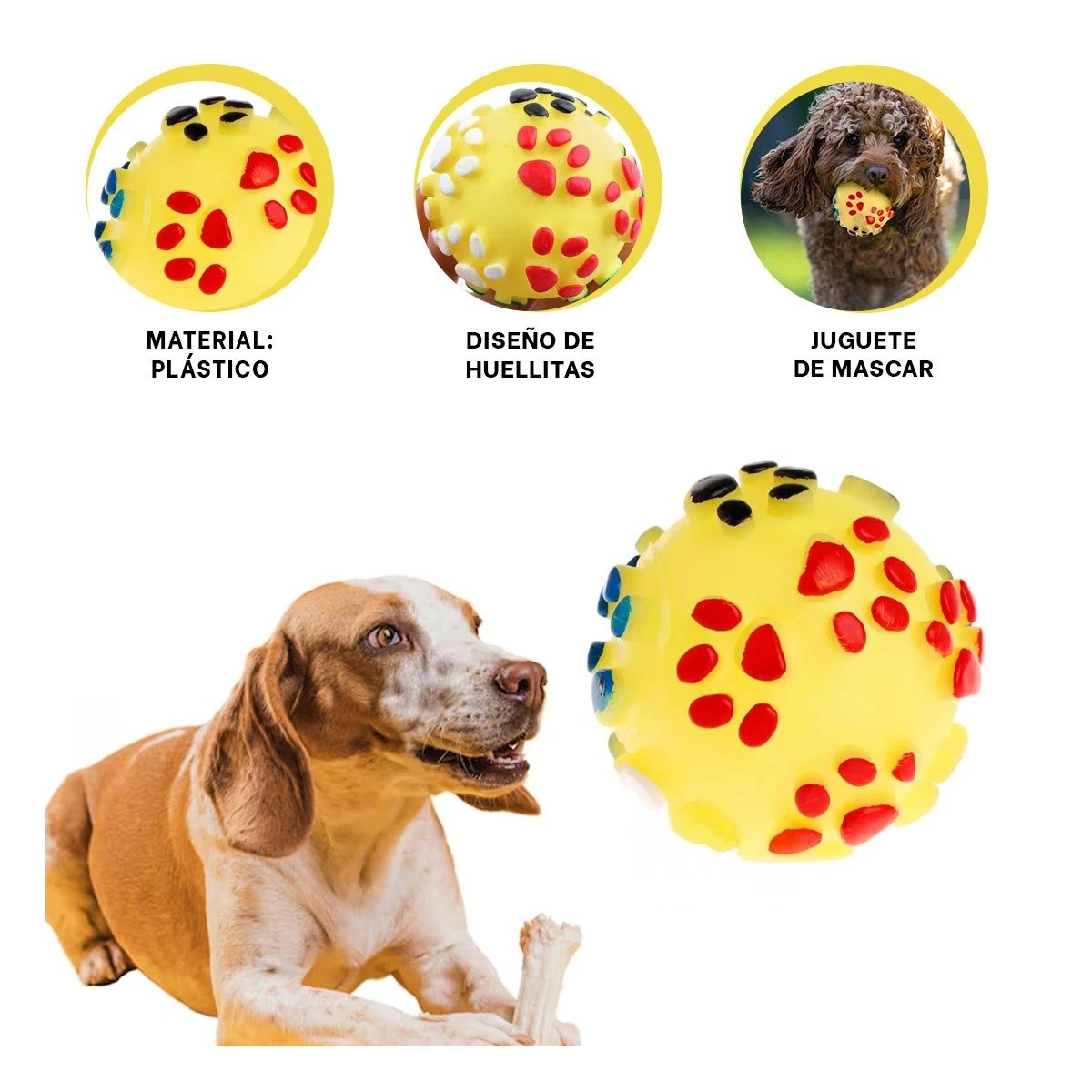 PELOTA AMARILLO CON HUELLITAS DE PLASTICO M PARA PERRO JUGUETE RESISTENTE - 3