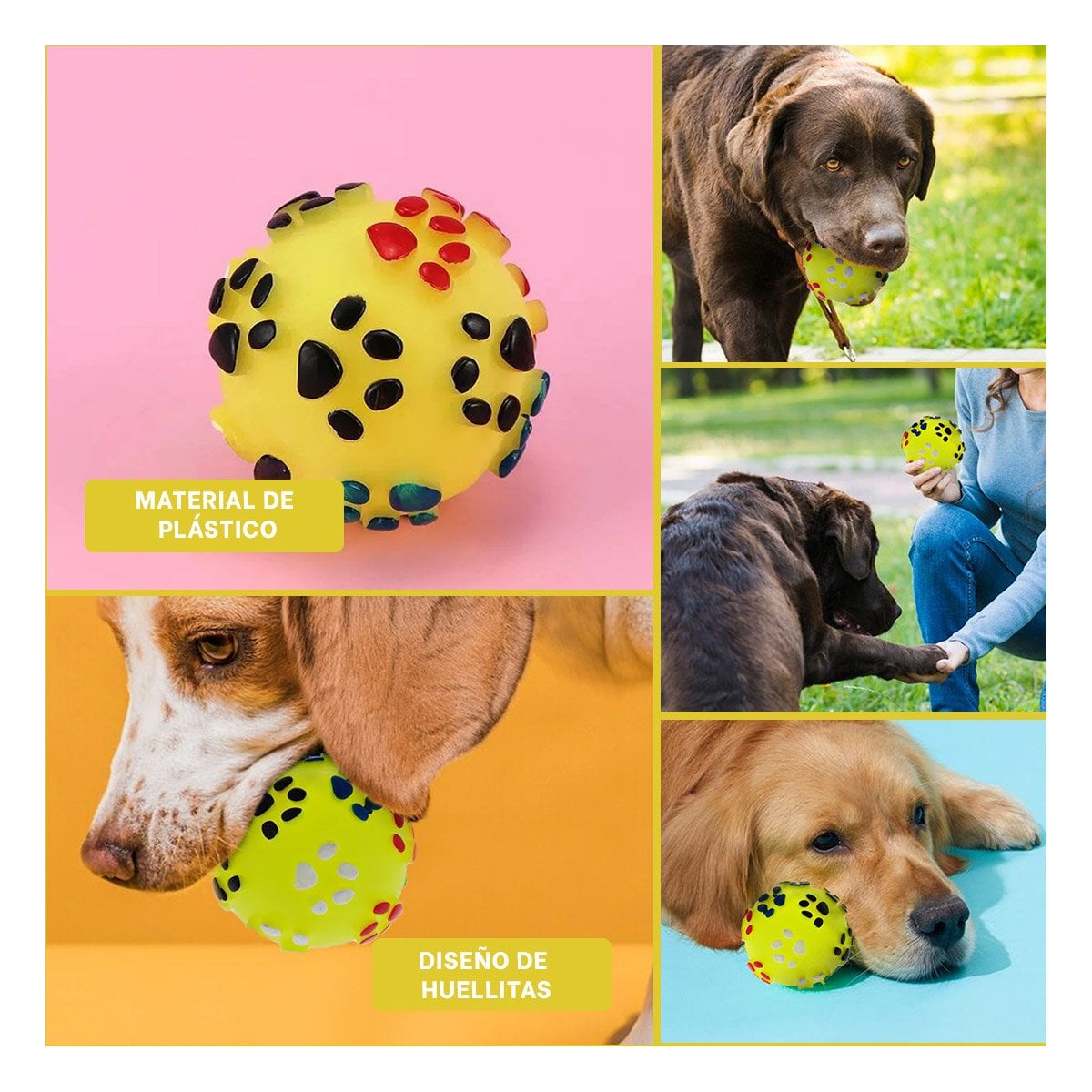 PELOTA AMARILLO CON HUELLITAS DE PLASTICO M PARA PERRO JUGUETE RESISTENTE - 5