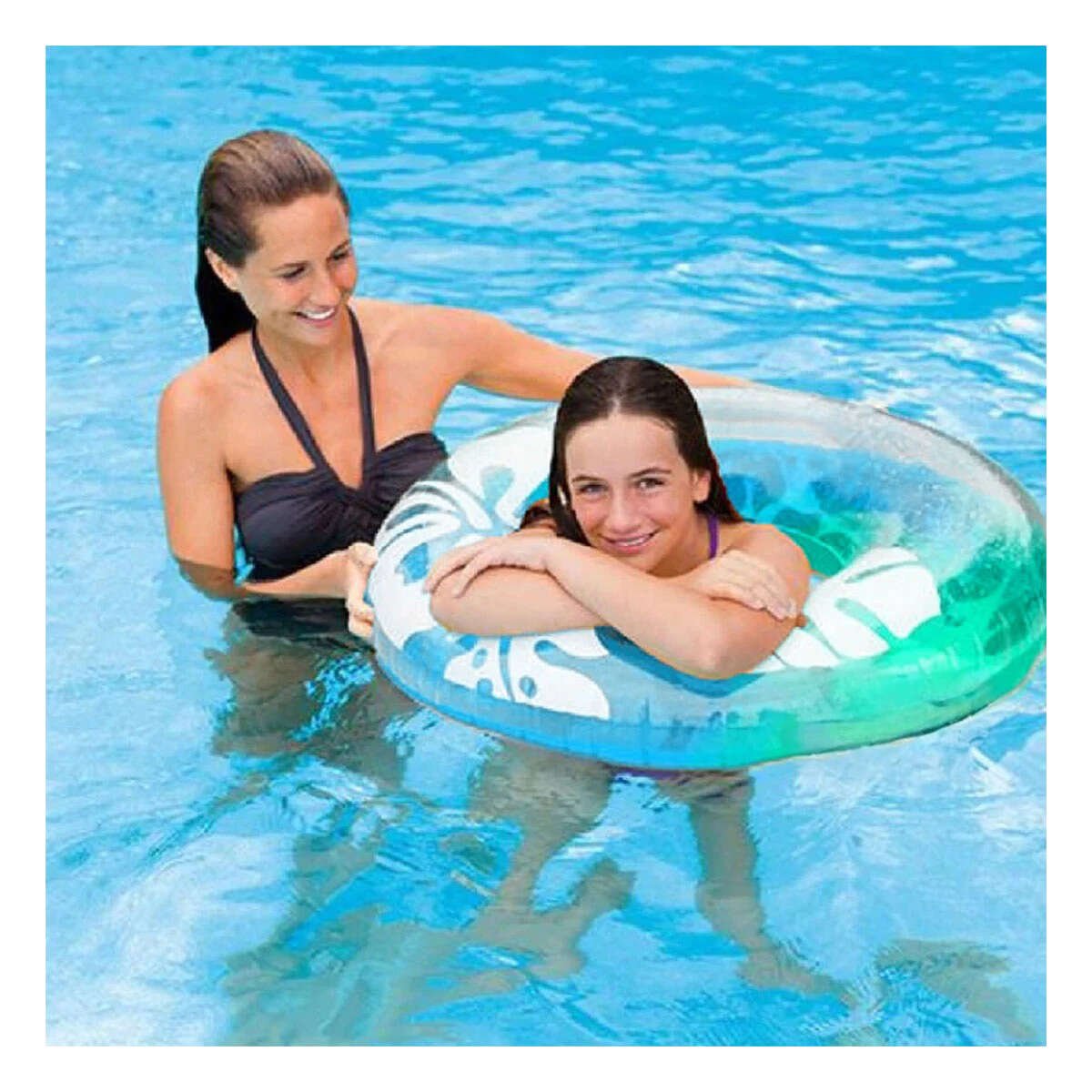FLOTADOR CELESTE TIPO ARO DE 91 CM CON ESTAMPADO DE ALGAS Y FLORES - 1