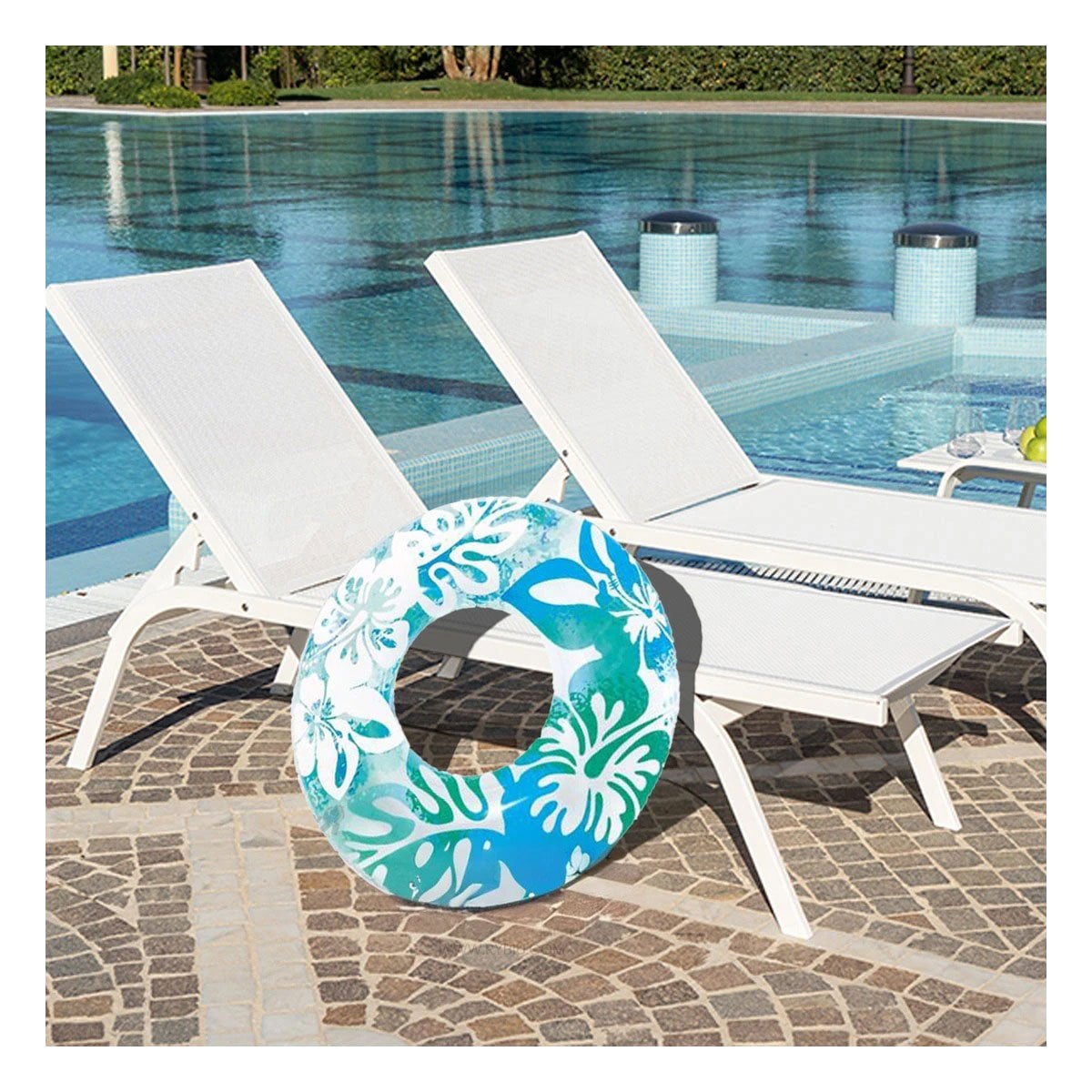 ARO INFLABLE CELESTE DE 91 CM CON DISENO NATURAL DE ALGAS Y FLORES Y+PAPEL REGALO - 5