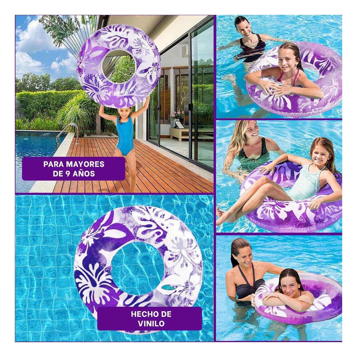 FLOTADOR MORADO TIPO ARO DE 91 CM CON ESTAMPADO DE ALGAS Y FLORES - 5