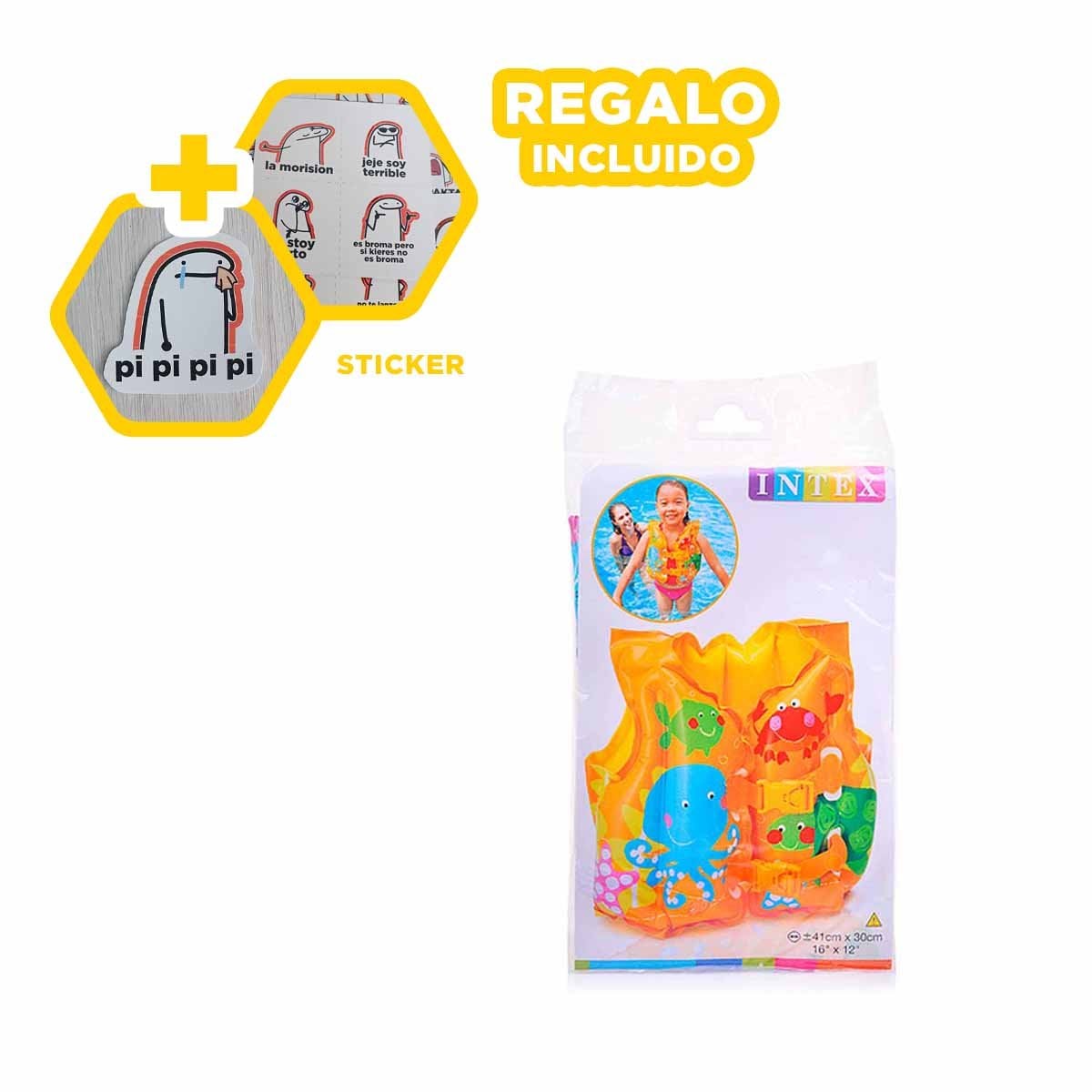 CHALECO SALVAVIDAS INFANTIL CON DISENO TROPICAL PARA JUEGOS EN PISCINA Y+REGALO STICKER - 1