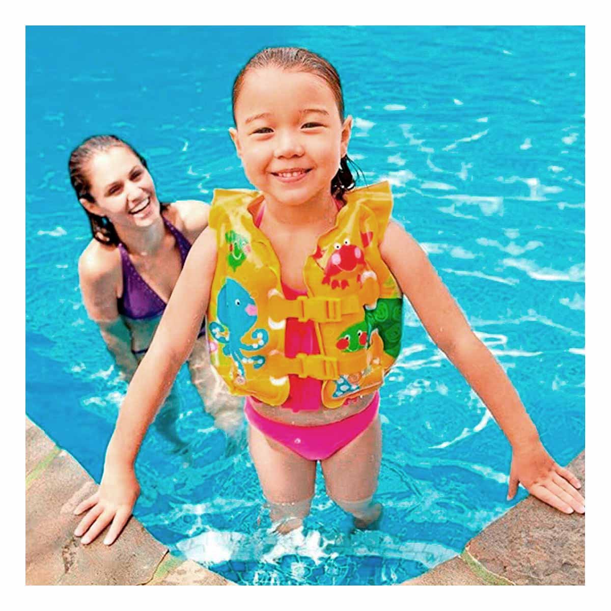 CHALECO SALVAVIDAS INFANTIL CON DISENO TROPICAL PARA JUEGOS EN PISCINA Y+REGALO STICKER - 2