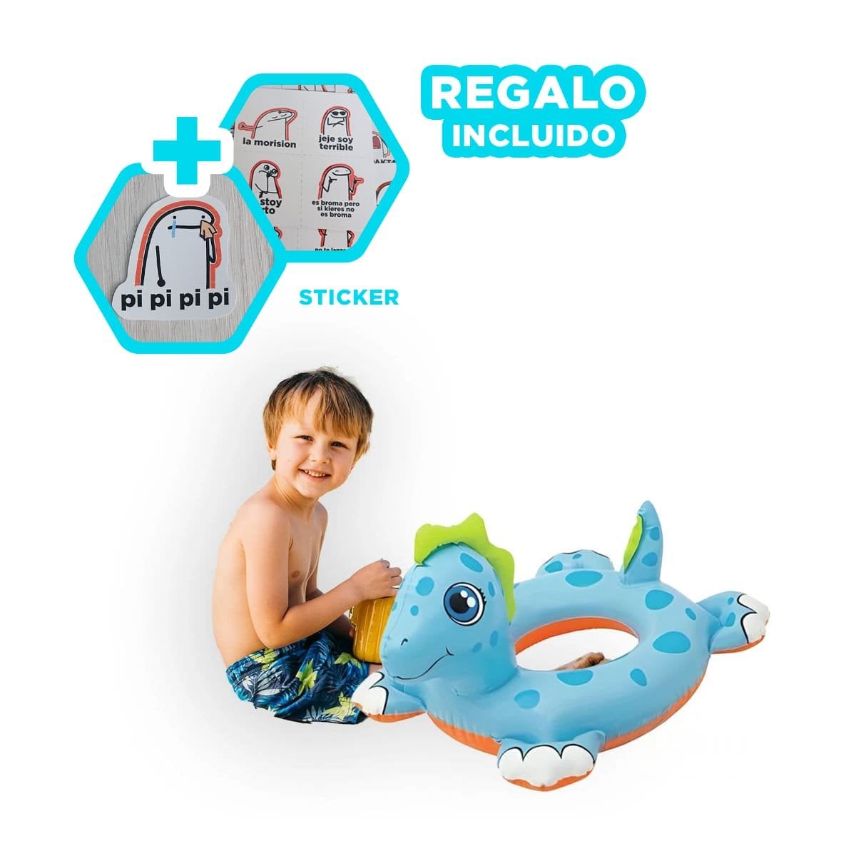 FLOTADOR CIRCULAR CON FORMA DE CABALLO DE MAR PARA BEBE PARA USO ACUATICO Y+REGALO STICKER - 1