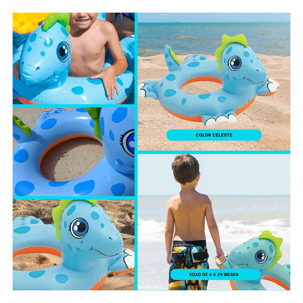 ARO INFLABLE INFANTIL CON FORMA DE CABALLO DE MAR PARA BEBE PARA ACTIVIDADES ACUATICAS - 5