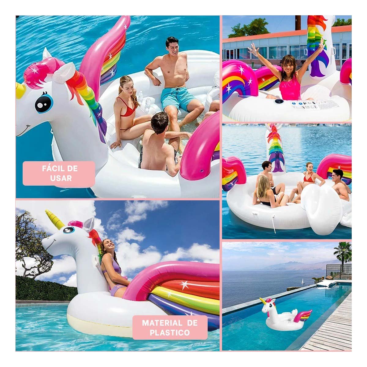 BOTE ACUATICO INFLABLE PARA JUEGOS FAMILIARES CON FORMA DE UNICORNIO - 5