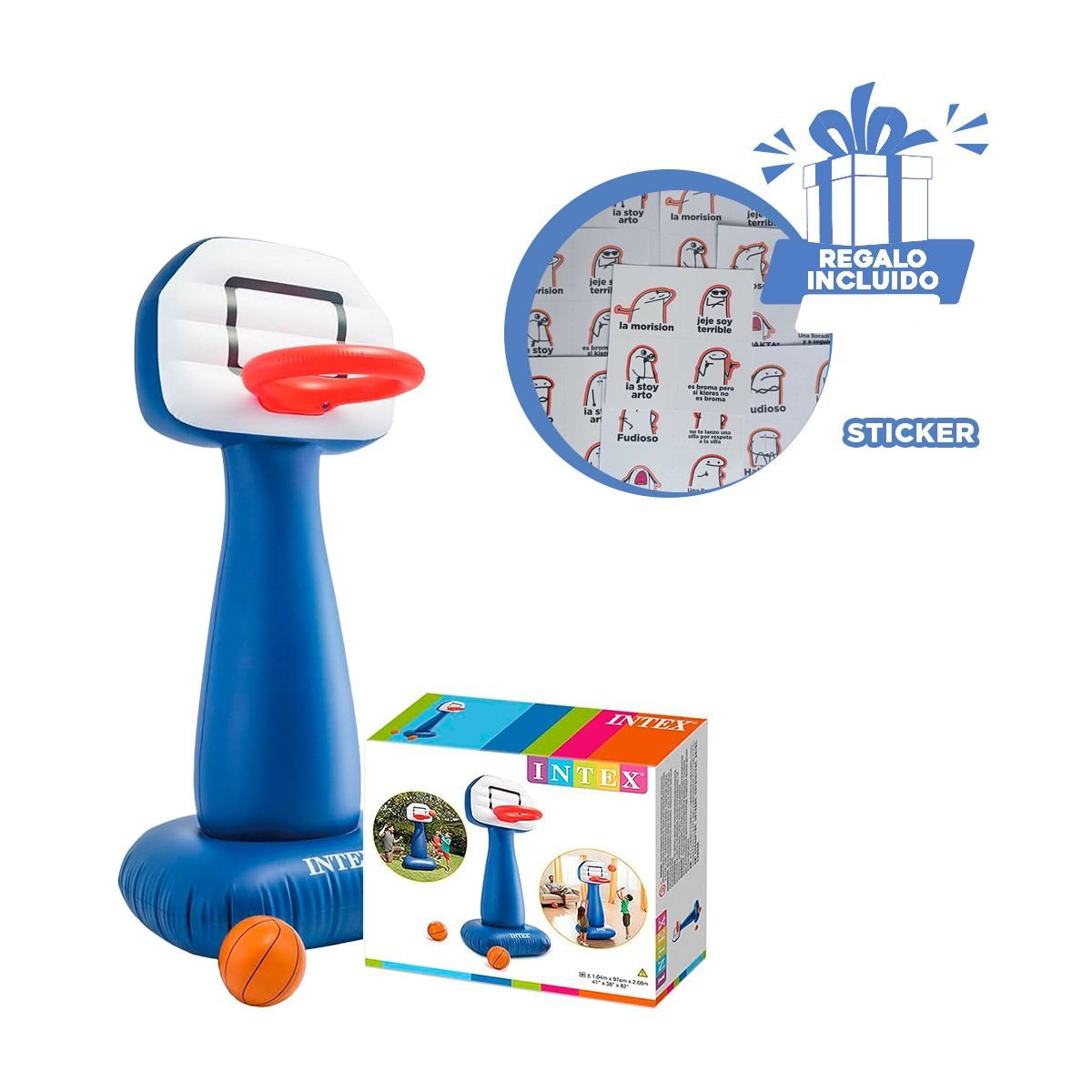 CANASTA PORTATIL BASKET HINCHABLE NINOS JUEGO EXTERIOR MULTIUSO PRACTICO Y+REGALO STICKER - 1