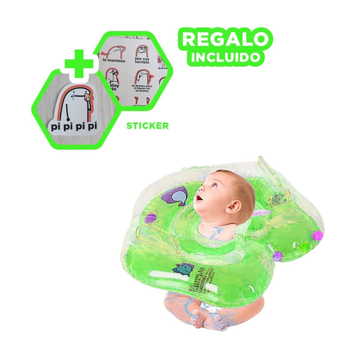 FLOTADOR CIRCULAR VERDE CON CUELLO PARA BEBE 66 X 44 CM PARA AGUA Y+REGALO STICKER - 1