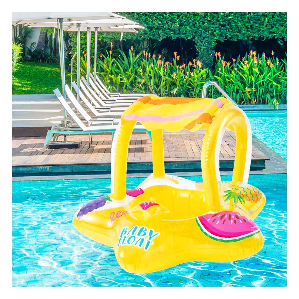 FLOTADOR PISCINA AMARILLO INFLABLE PARA NIÑOS CON FACIL INFLADO PORTATIL JUEGO Y+PAPEL REGALO - 5
