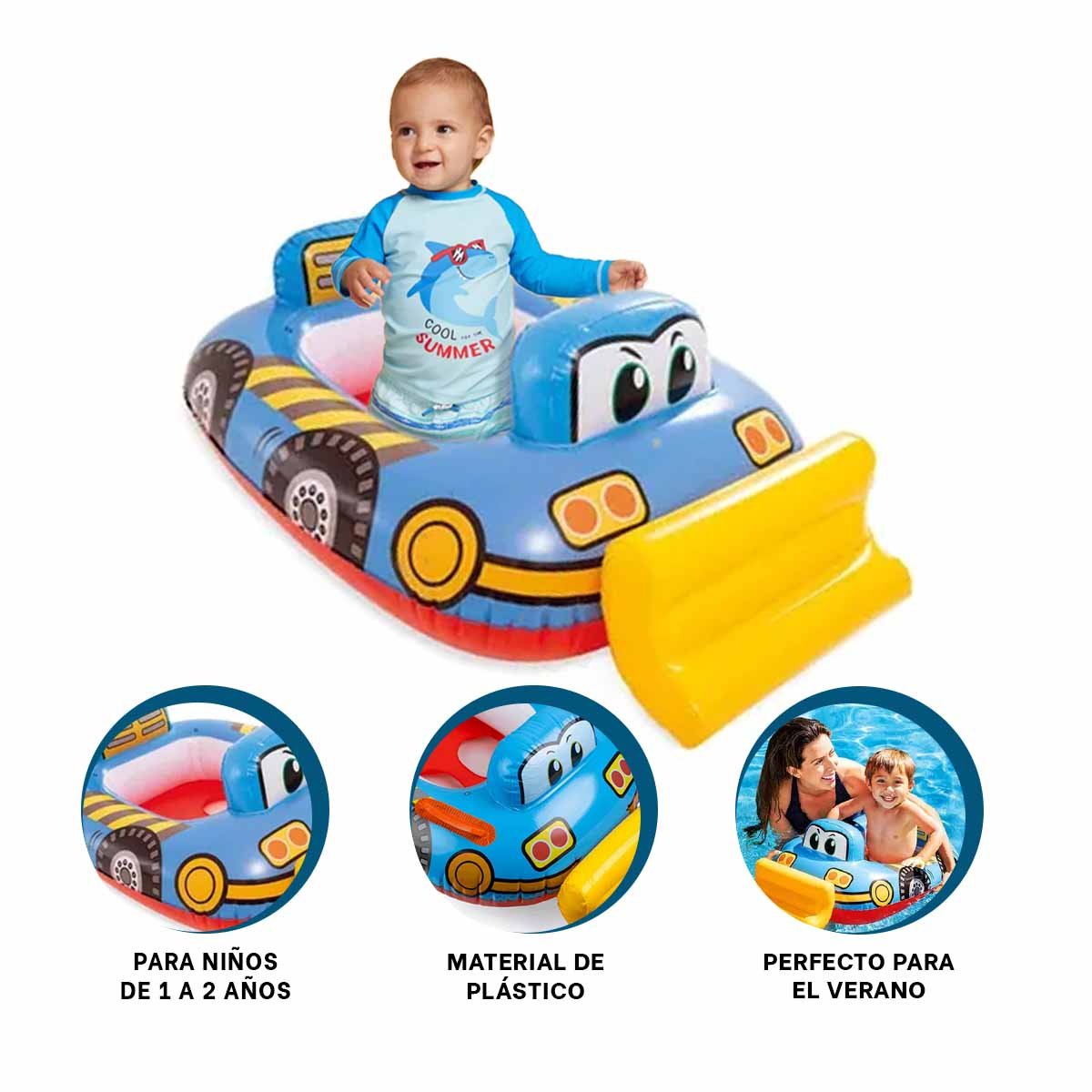 FLOTADOR CARROS PARA NIÑO CON DISEÑO DE TRACTOR EN TONO CELESTE PARA DIVERSION - 3